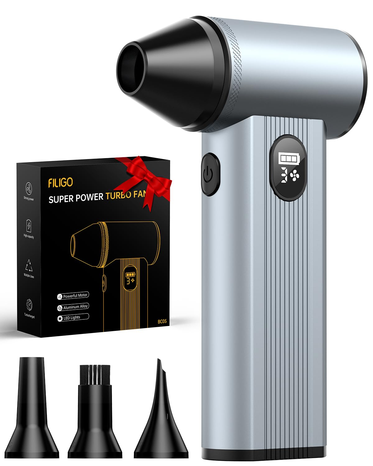 Compressed Air Duster with150,000RPM Brushless Motor, 8000mAh Battery, LED Light, 4-Gear Adjustable Electric Air Blower for Home