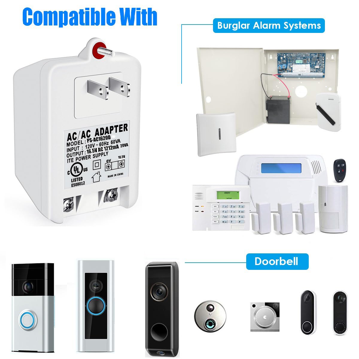 16.5 Volt Doorbell Transformer Compatible With Ring, For Nest, For Wyze, For Blink Video Doorbell,16.5Volt Ac 20Va Plug In Trans