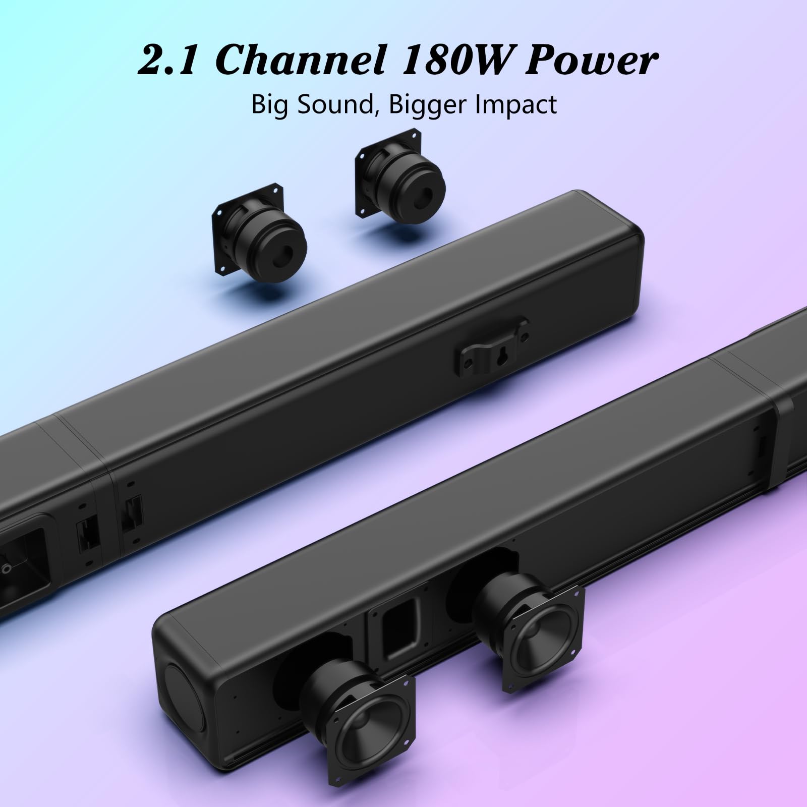 Tv Sound Bar, Soundbar With Rgb Led Lights & 2.1Ch Bluetooth Speaker Surround System, 180W Surround Sound, Aux/Optical/Hdmi Arc