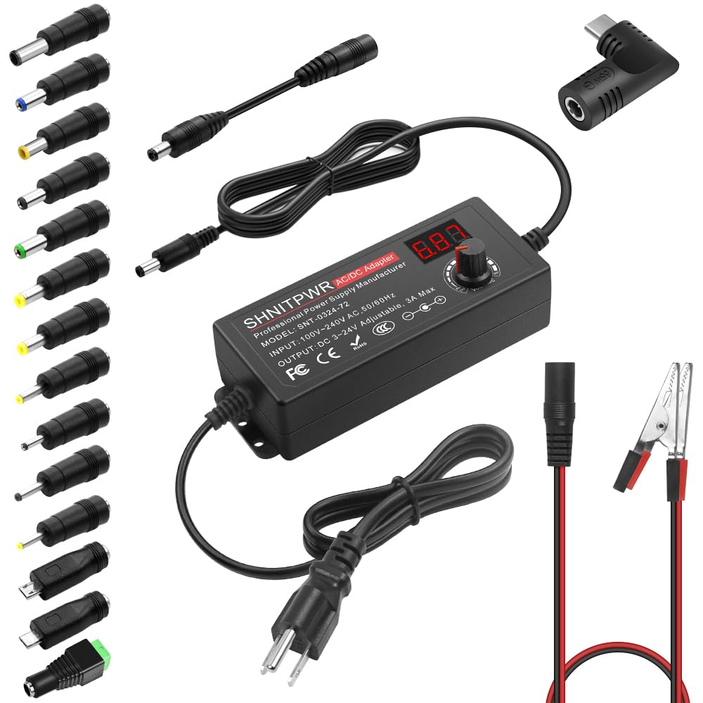 Shnitpwr 72W Universal Power Supply Adjustable Dc 3V ~ 24V 3A Ac/Dc Adapter With Usb C Charger Pd 65W Upgraded 100V 240V Ac To D