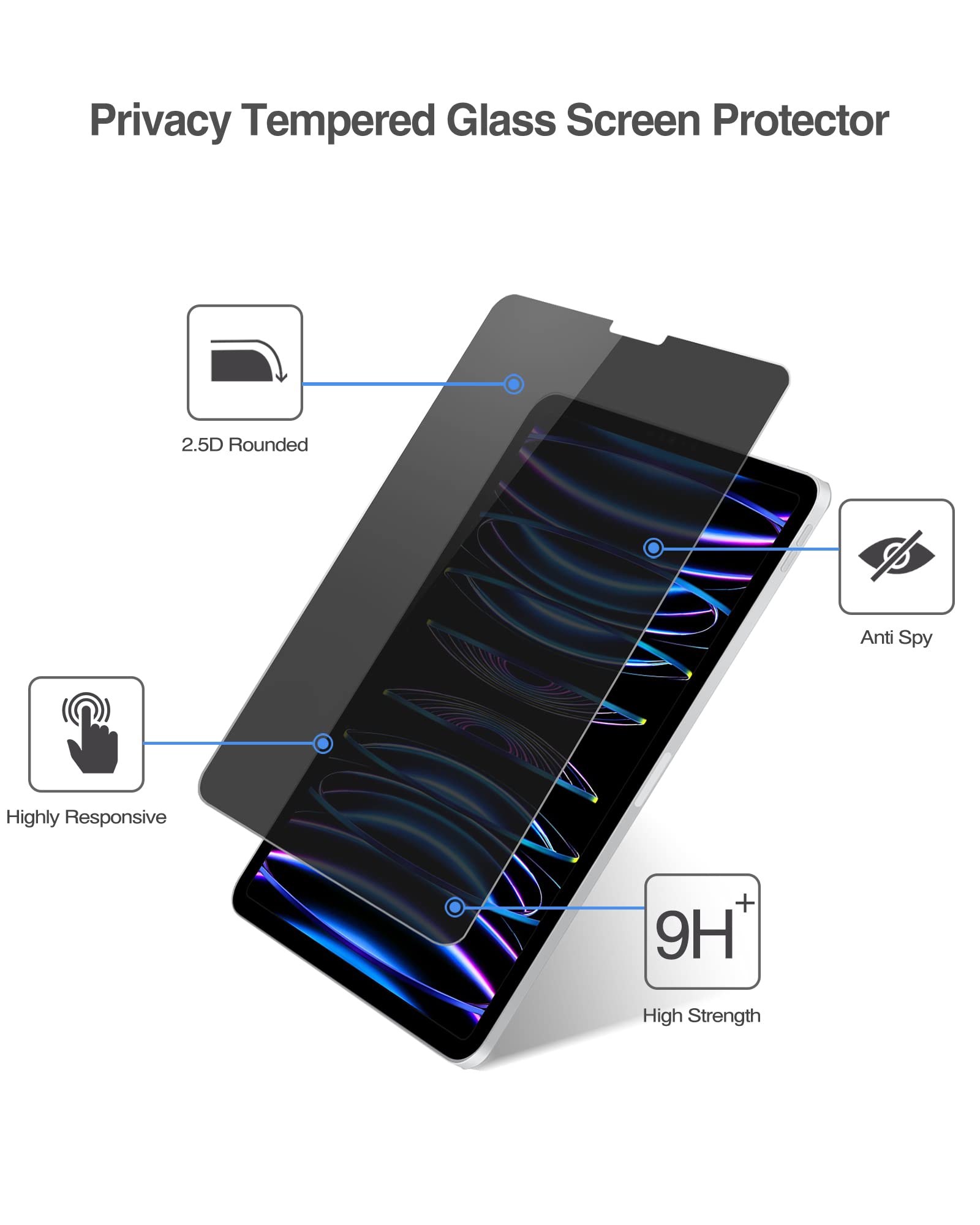 Procase Privacy Screen Protector For Ipad Pro 11 4Th 3Rd 2Nd 1St 2022 2021 2020 2018, Anti Spy Tempered Glass Film Guard  1 Pack