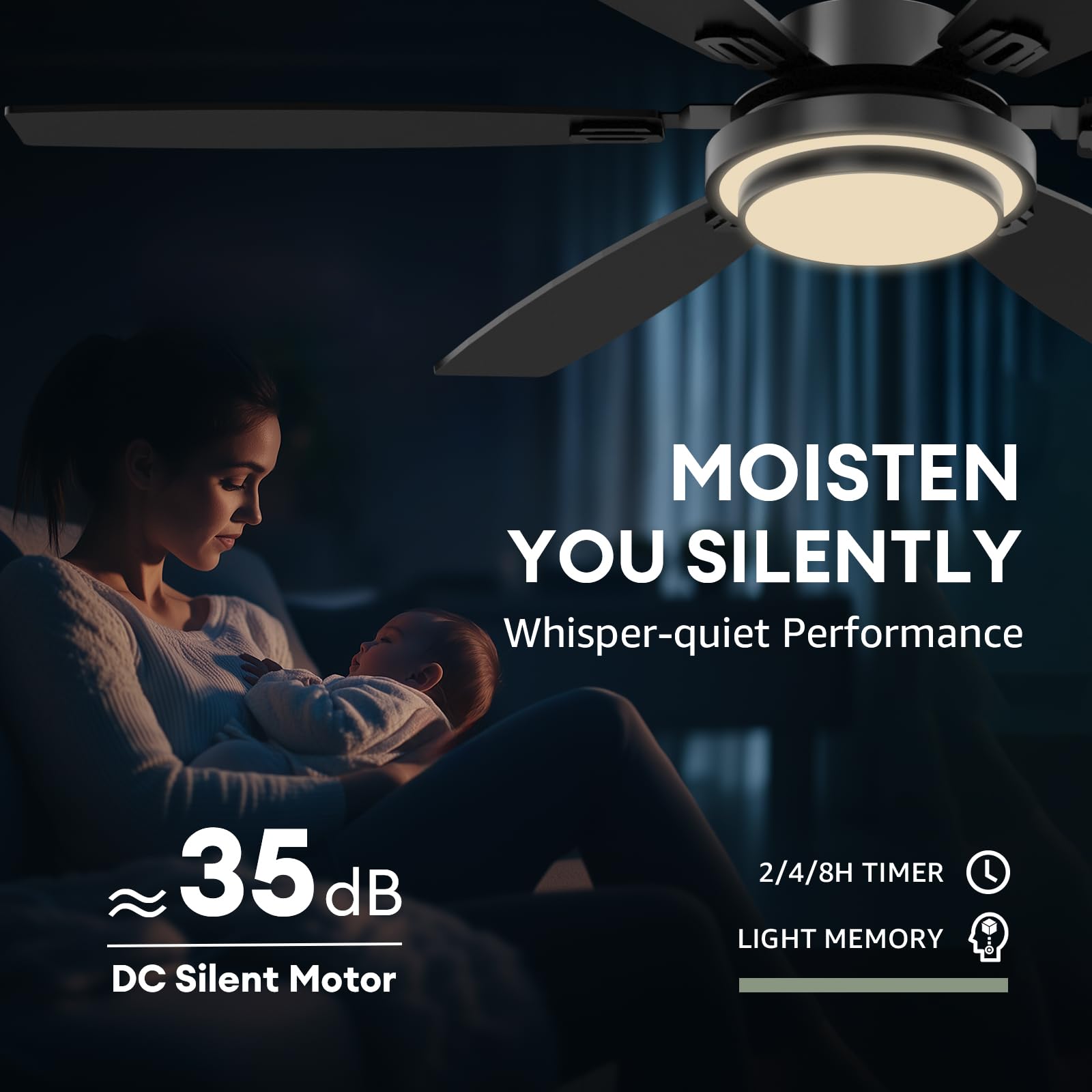 Fanbliss 60 Inch Black Large Ceiling Fans With Lights And Remote Control For Living Room, Modern Ceiling Fan With Quiet Reversib