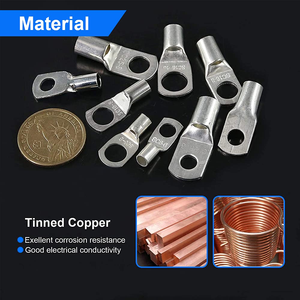 Mmobiel 65Pcs Assortment Battery Cable Ends Heavy Duty Wire Lugs (Awg) Bolt Hole Tinned Copper Connector Set Wire Cable Lugs Rin