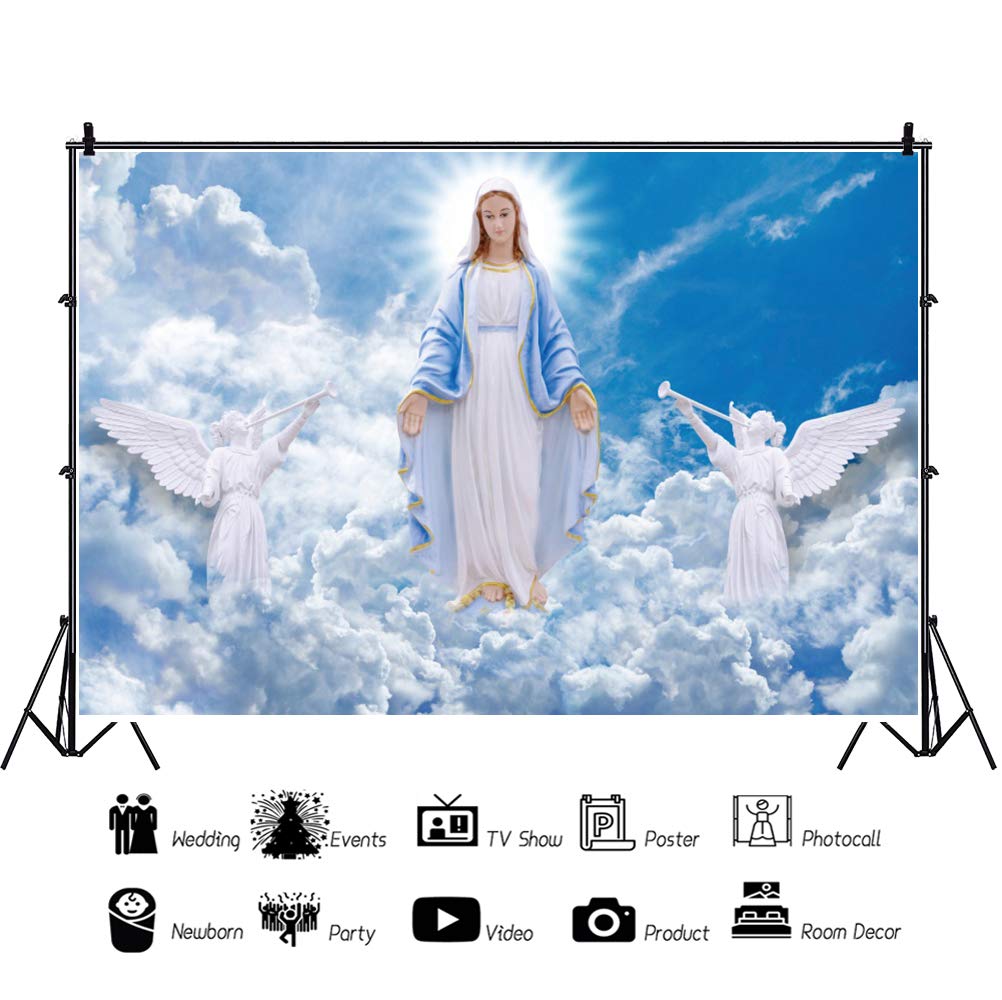 Dashan 6X4Ft Polyester God Bless Virgin Mary And Angel Backdrop Heaven First Communion Baptism Easter Christian Backdrop For Chu