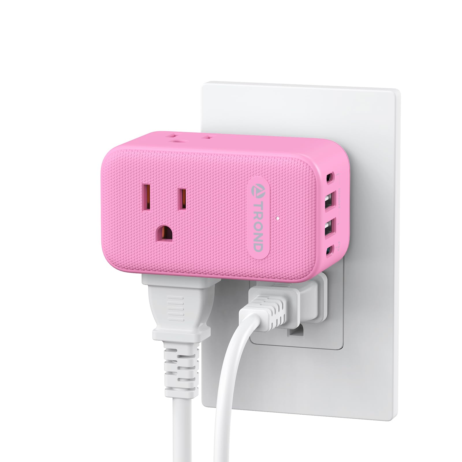 Trond Outlet Extender With Usb C, 3 Ac Outlet Splitter With 360 Rotation, Multiple Wall Plug With Pd 20W Port, Cute Pink Plug Ex