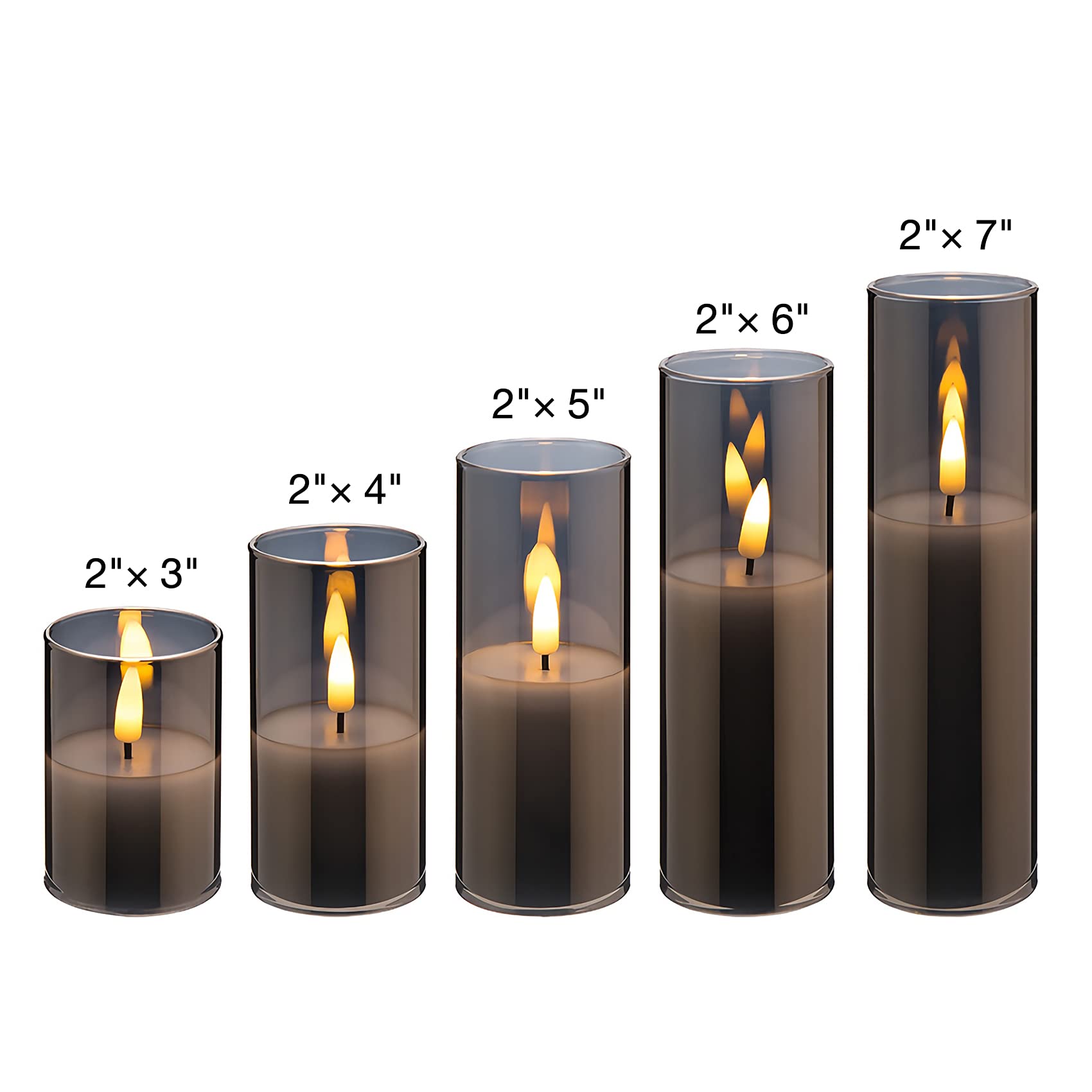 Eywamage 5 Pack Grey Glass Flameless Candles With Remote, Flickering Slim Tall Led Pillar Votive Candles Battery Included