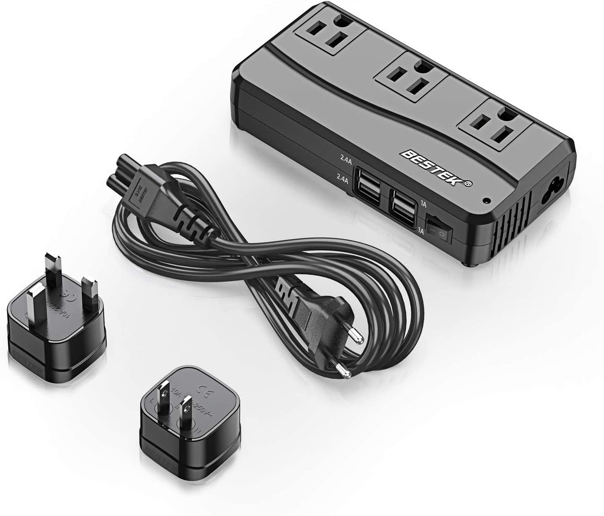 Bestek Universal Travel Adapter 220V To 110V Voltage Converter With 6A 4 Port Usb Charging And Uk/Au/Us/Eu Worldwide Plug Adapter (Black)