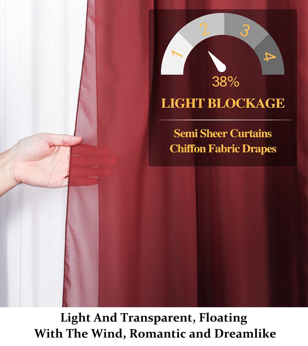 Duobao Burgundy Chiffon Backdrop Curtain 29X108 Inch 2 Panels Sheer Backdrop Semi Sheer Backdrop Curtains 108 Inches Long Burgun