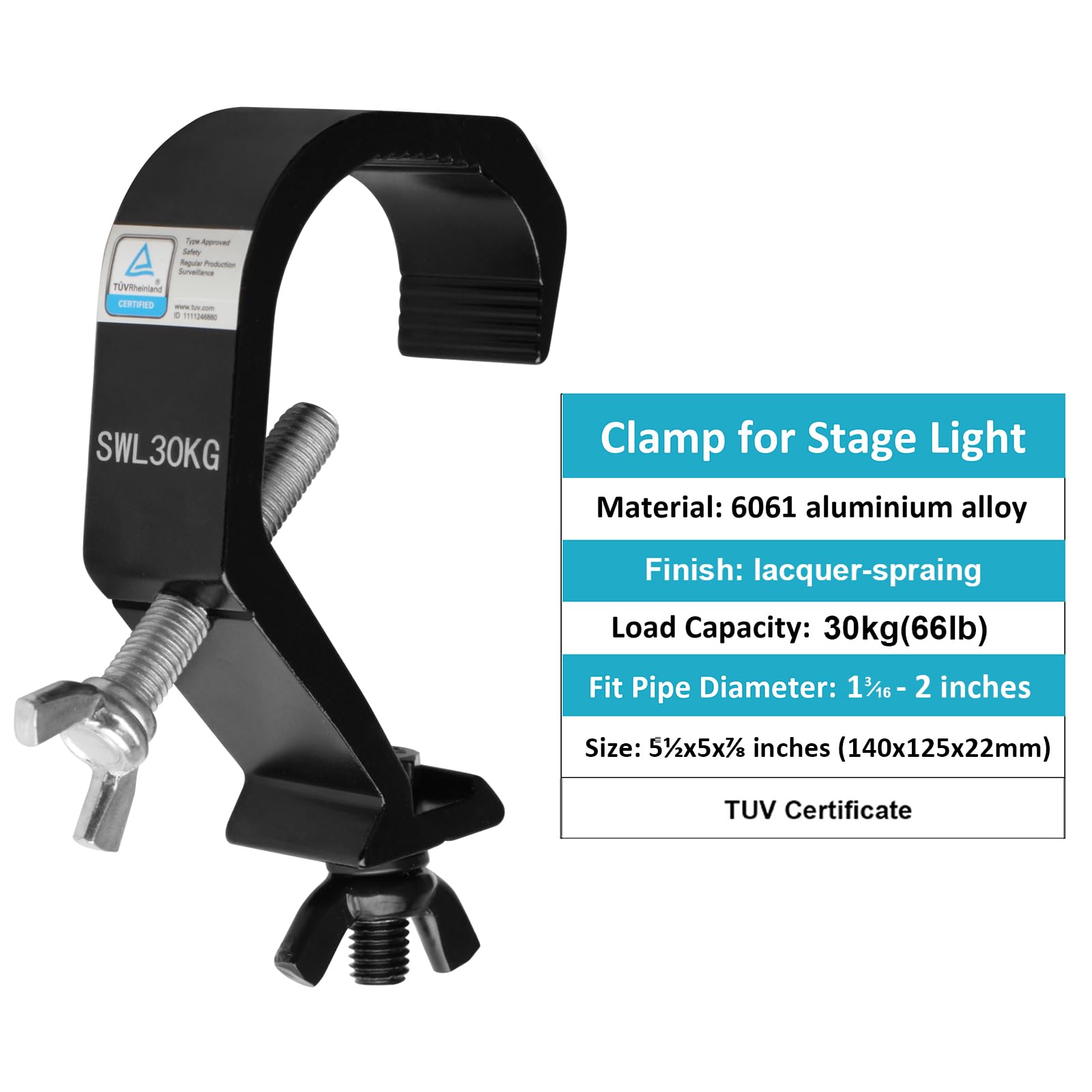 Heneng 5 Pcs Truss Clamp Stage Lights Hook Fits Pipe Od 1.18 '' 2 '', Max Load 66 Lb, Tuv Certified