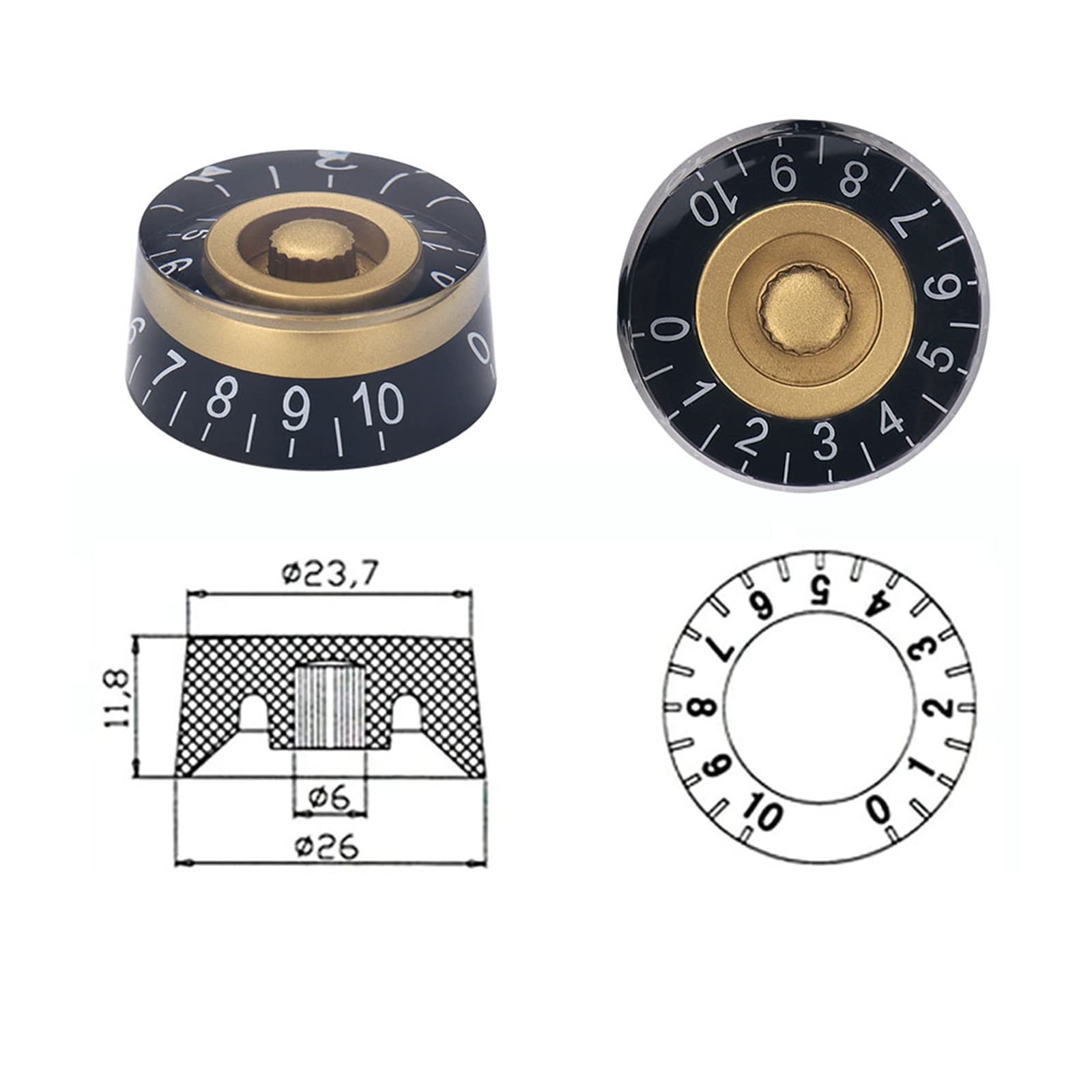 Xiyangjuan 4Pcs Electric Guitar Knobs Gold Black Speed Volume Tone Control Knobs For Les Paul Strat Style Guitar Bass Parts Repl