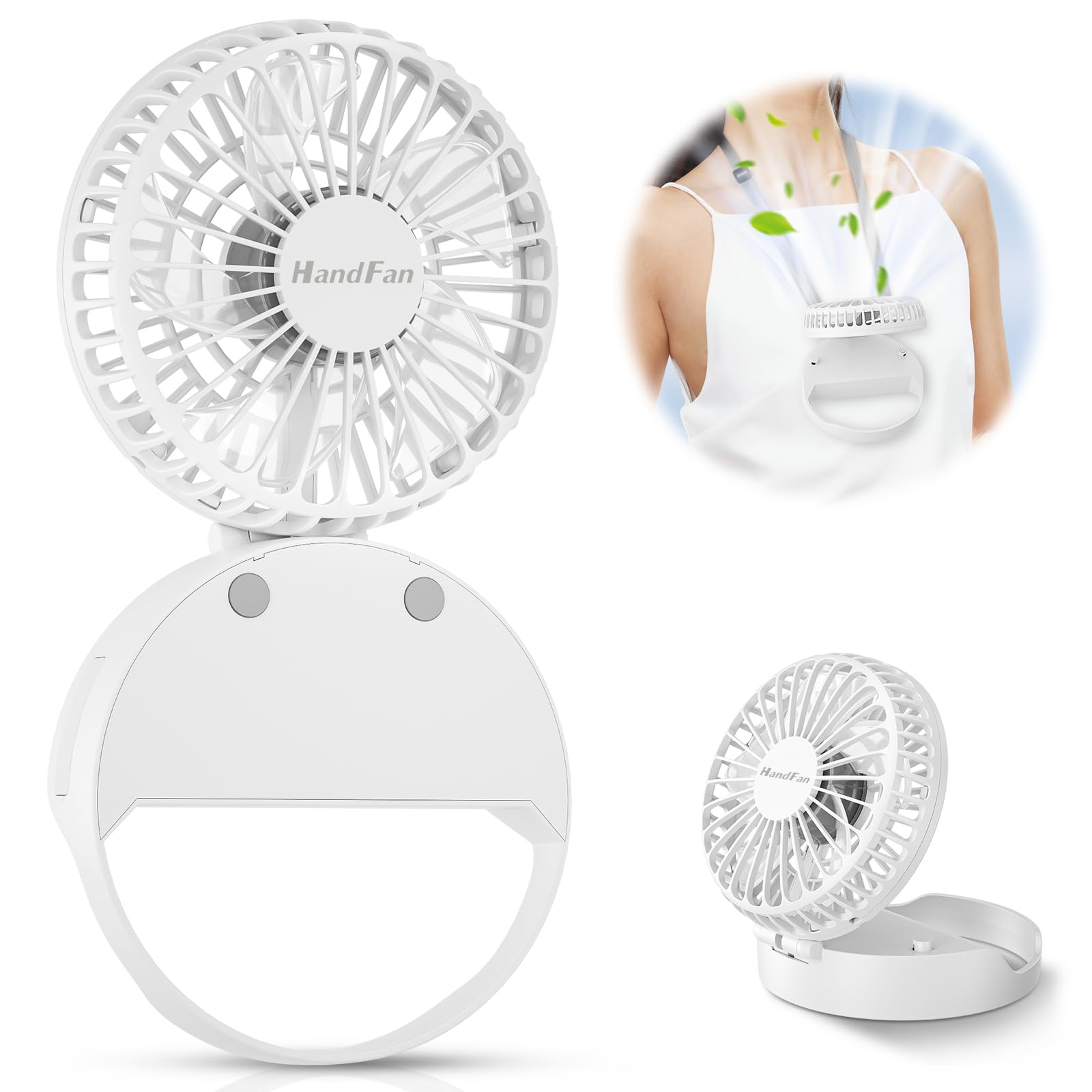 HandFan Handheld Mini Fan Rechargeable, Personal Necklace Fan, 3 in 1 Hand Fan, Small Pocket Fan with Unique Magnetic Switch, Ba
