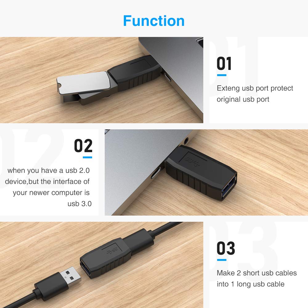 Eluteng Usb Coupler Male To Female 4Packs Usb 3.0 Type A Adapter Superspeed 5Gbps Usb Port Extension Connector Bridge Compatible