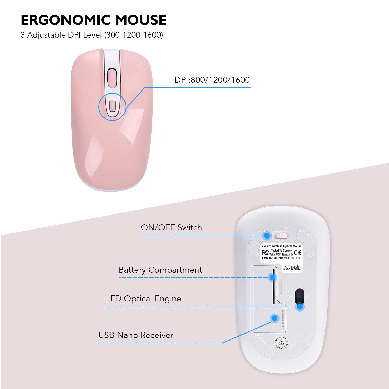 Cimetech Wireless Keyboard And Mouse Combo, Compact Full Size Pink Wireless Keyboard And Mouse Set 2.4G Ultra-Thin Sleek Design