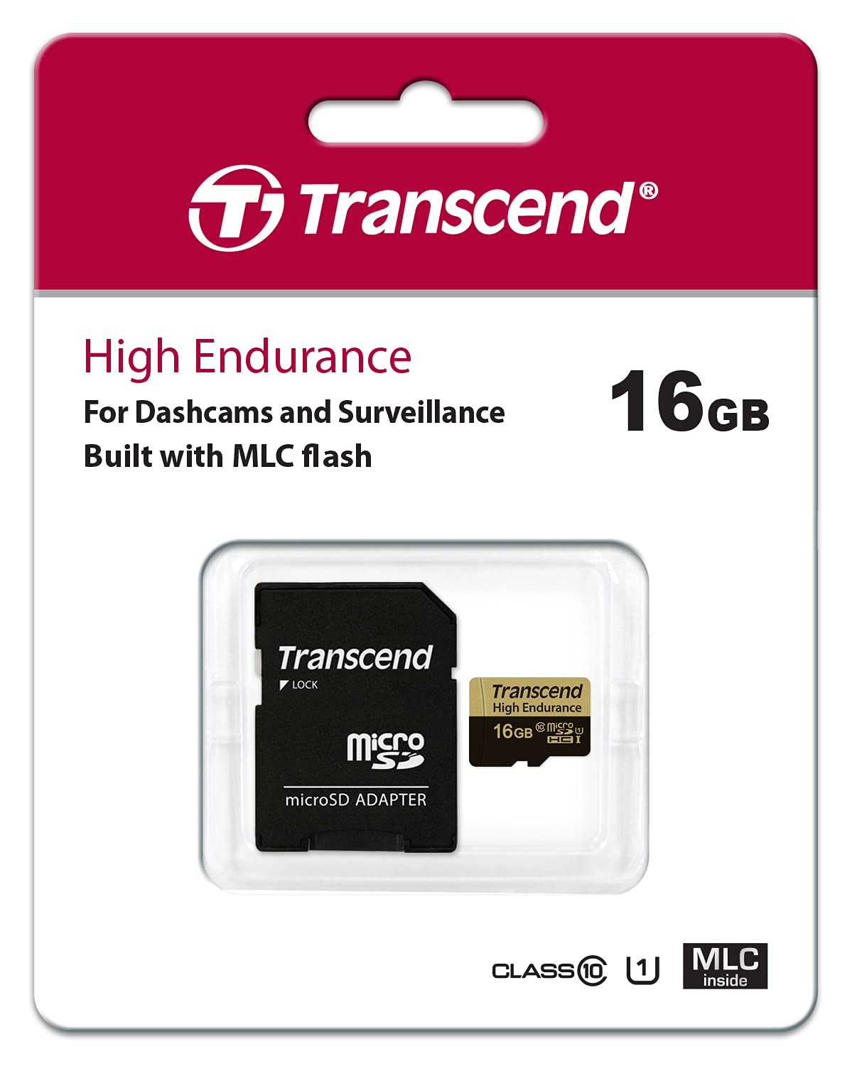 Transcend Information 16GB High Endurance microSD Card with Adapter (TS16GUSDHC10V),Black