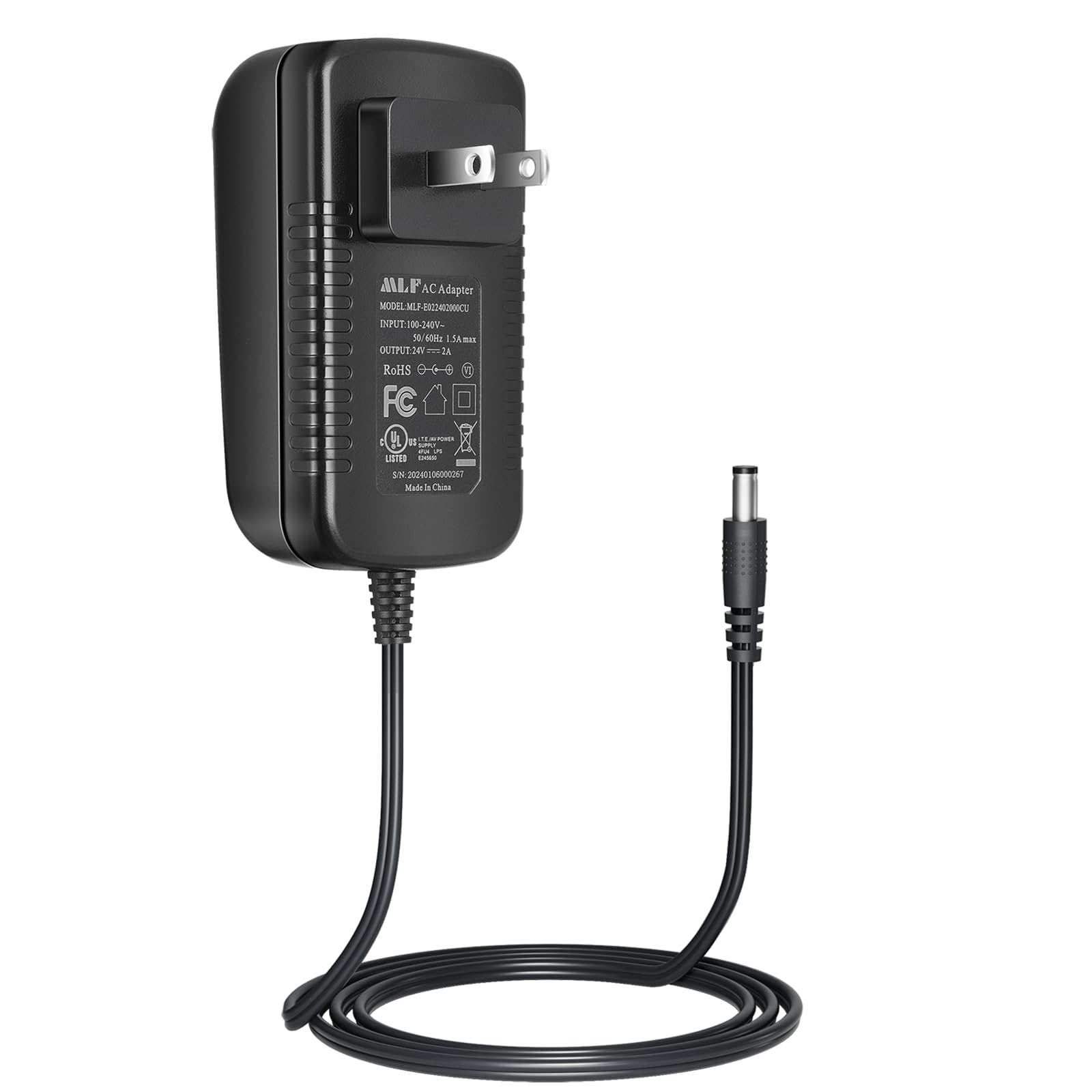 Ac To Dc 24V 2A Power Supply Adapter, Plug 5.5Mm X 2.1Mm Ul Listed Fcc