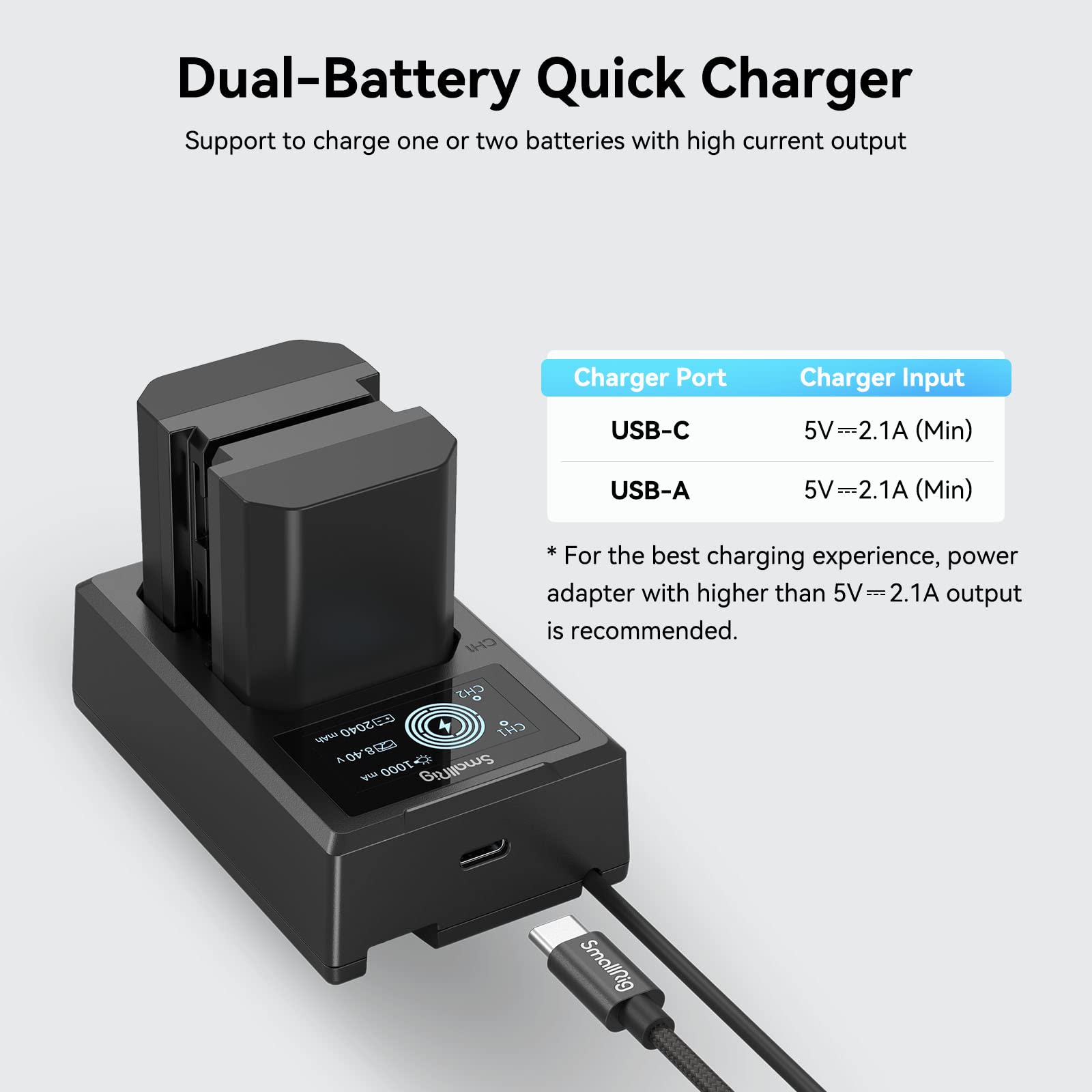 Smallrig Replacement Camera Battery Charger Set For Np-Fz100 A7 Iv, A7R V, A7S Iii, Double Slot Battery Charger For Sony A7R Iv,