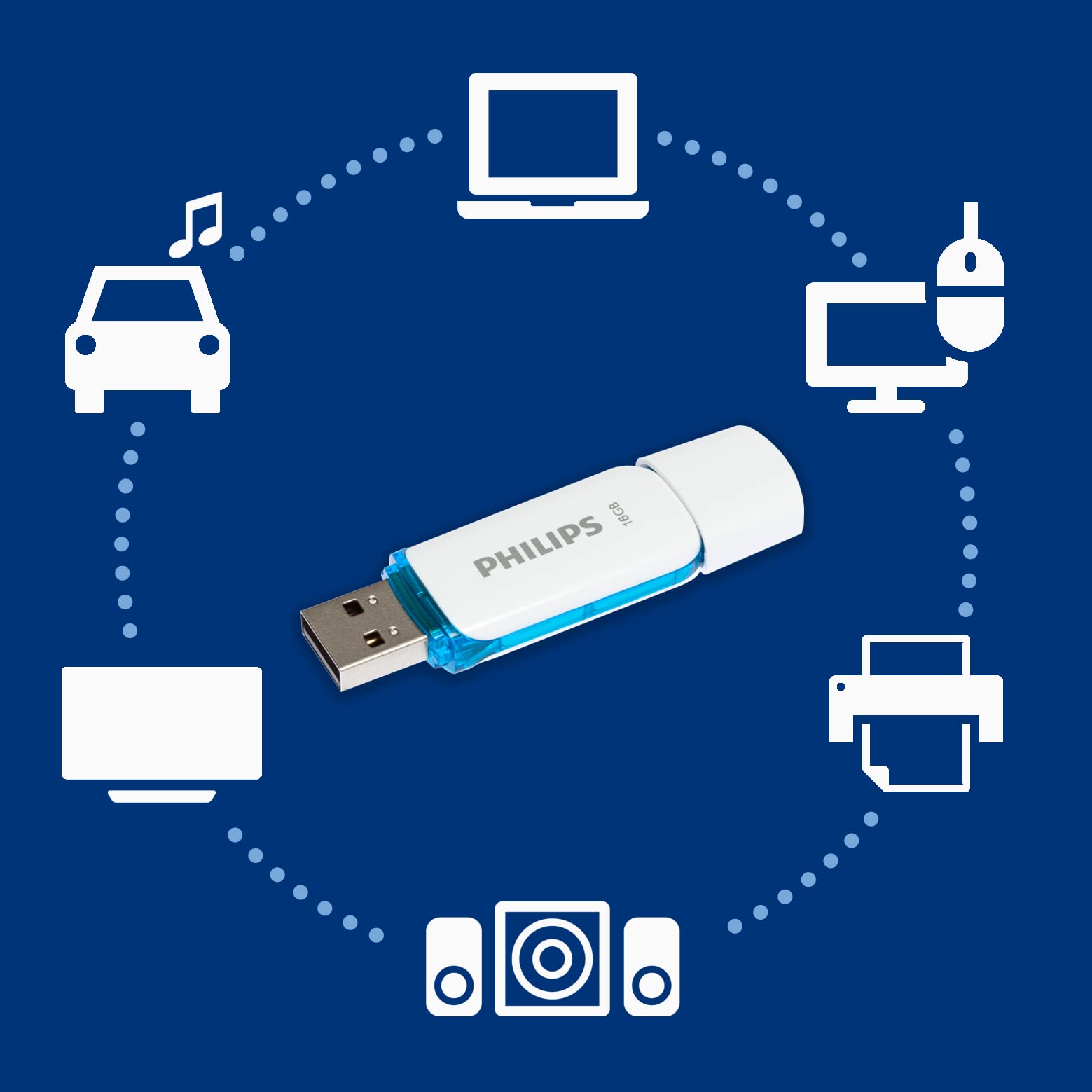 Philips 16Gb Flash Drive, Snow Edition Usb 2.0   White/Blue