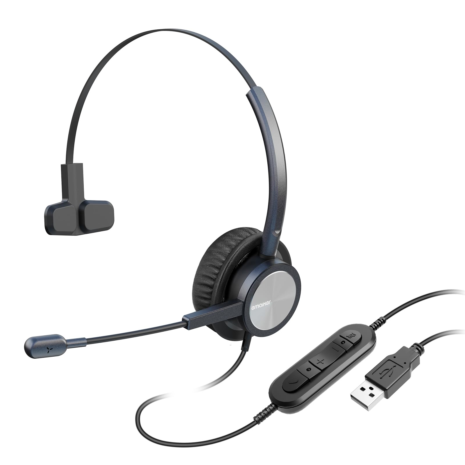 Emaiker One Ear Usb A Headset With Microphone For Pc, Computer Headset With Mic Noise Canceling For Laptop Teams Zoom Office Wor