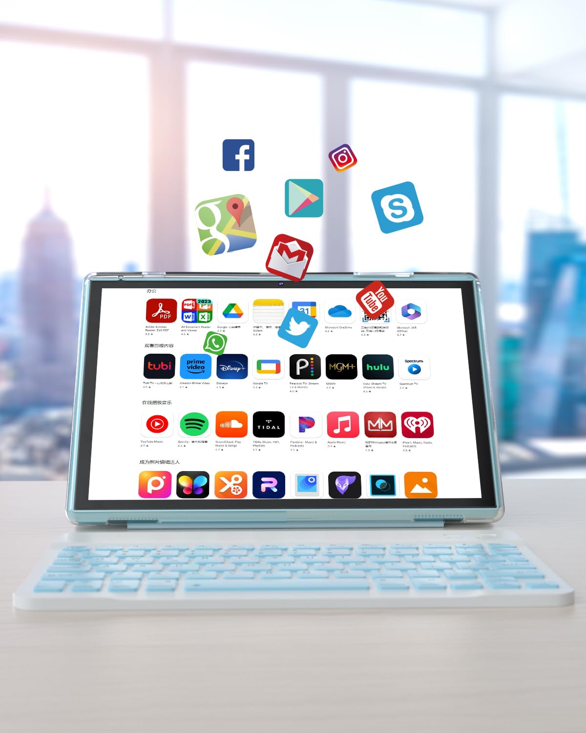 Tablet 2 In 1 Tablet With Keyboard Including Case Mouse Stylus Touch Screen Protector Film, 10 Inch Tablet Android 11.0 Tablets