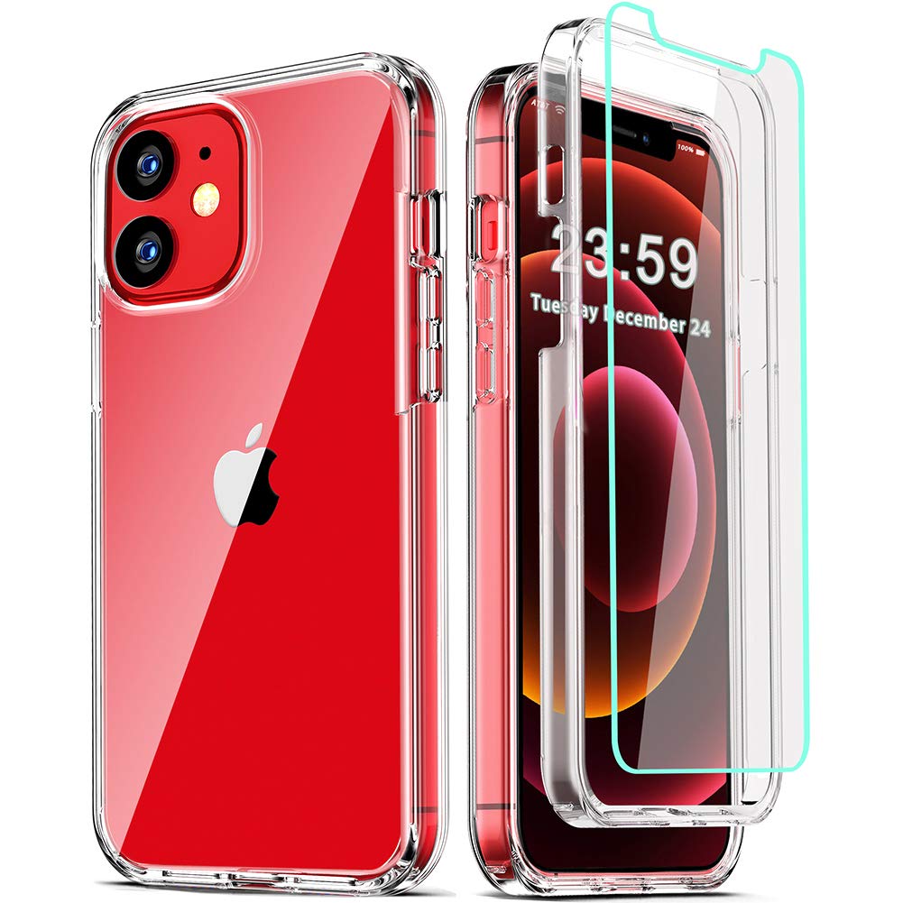 Coolqo Compatible For Iphone 12 Mini Case With Tempered Glass Screen Protector, Hard Pc And Soft Tpu, Military Grade Protection,