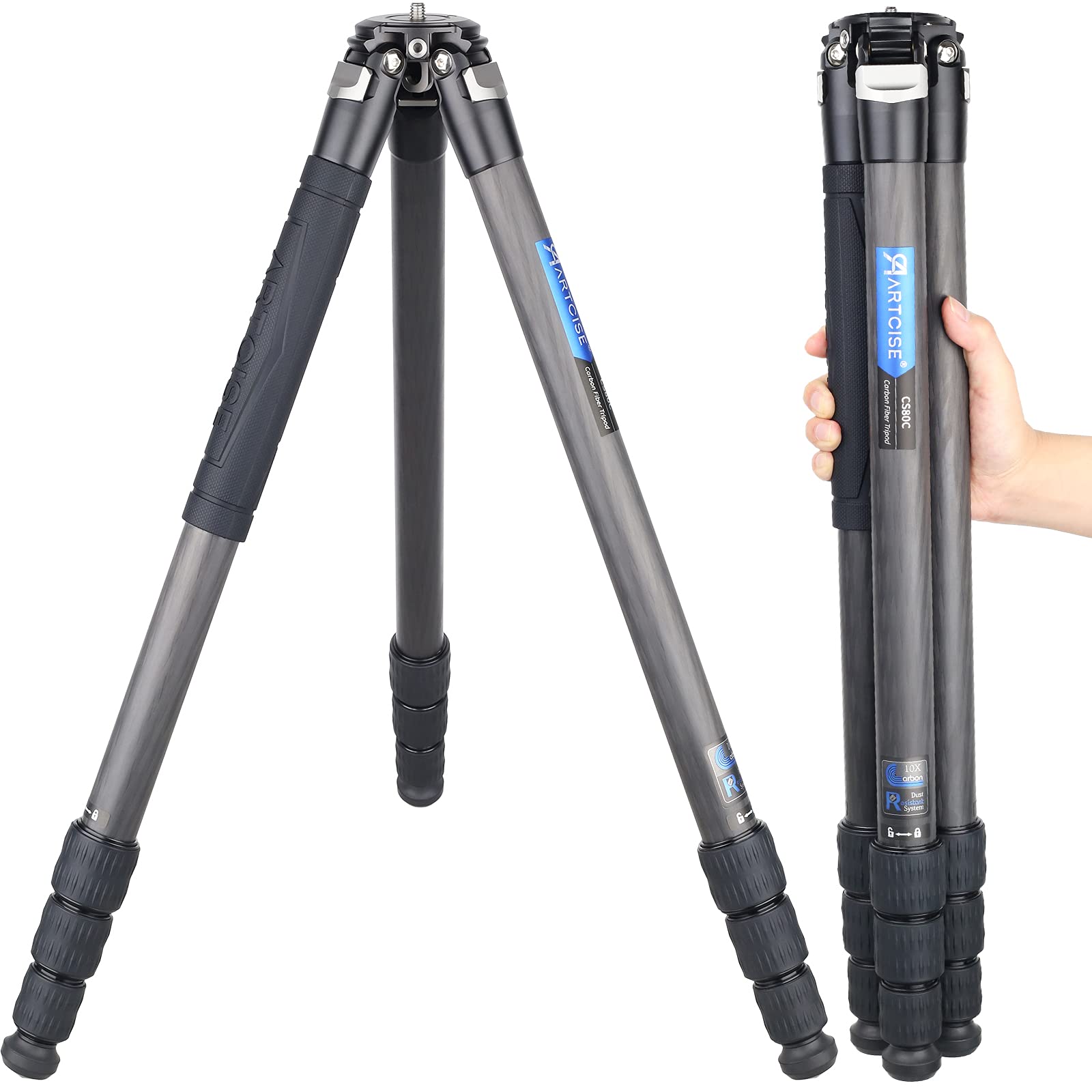 Carbon Fiber Camera Tripod Travel Tripod Artcise Heavy Duty Camera Tripod Professional Travel Tripod Without Ballhead Tripod Monopod For Dslr Camera, Video Camcorder, Max Load 44Lb/20Kg