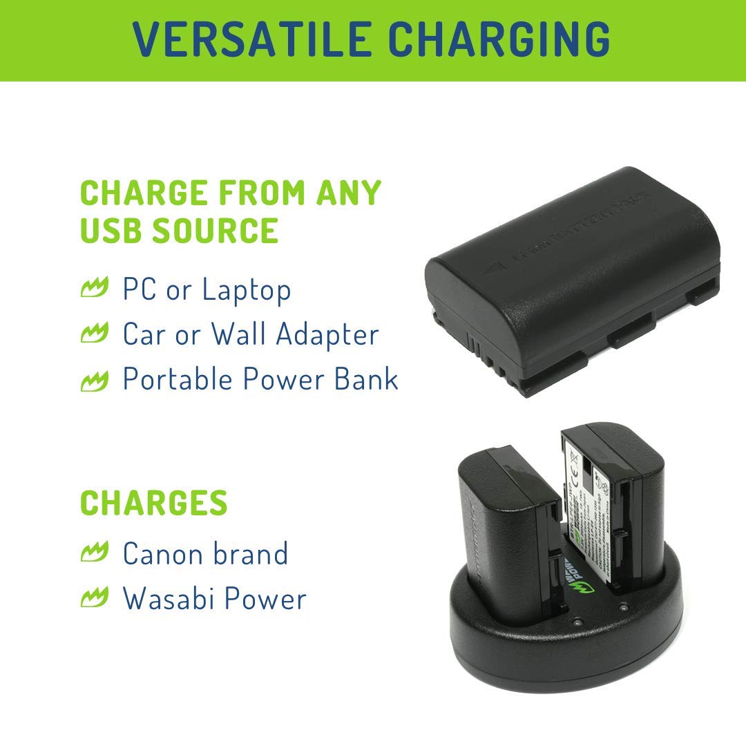 Wasabi Power Lp E6Nh Battery (2 Pack) & Dual Usb Charger For Canon Eos 5D Mark Ii/Iii/Iv, 5Ds, 5Ds R, 6D, 6D Mark Ii, 7D, 7D Mar