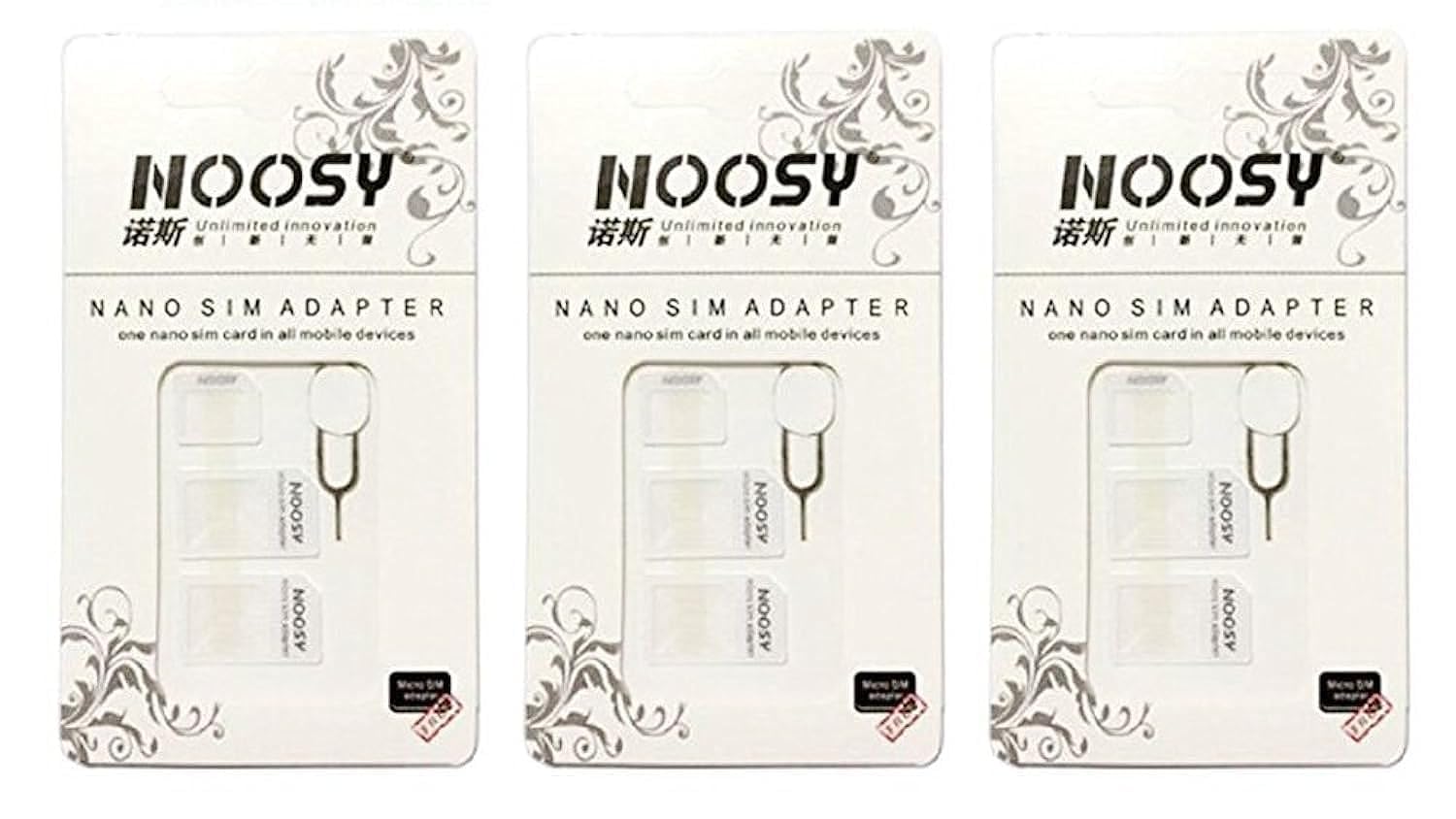 SIM Card Adapter KIT 3-Pack (9 Total Adapters: Nano to Micro, Nano to Regular, Micro to Regular) with SIM Extractor (White)
