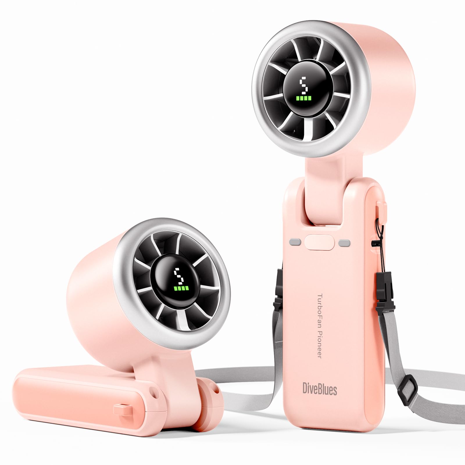 Diveblues Portable Handheld Turbo Fan, 5 Gear Wind, Battery Operated, Up To 12 Working Hours, 3 In 1 Hand Fan With Air Turbo Tec