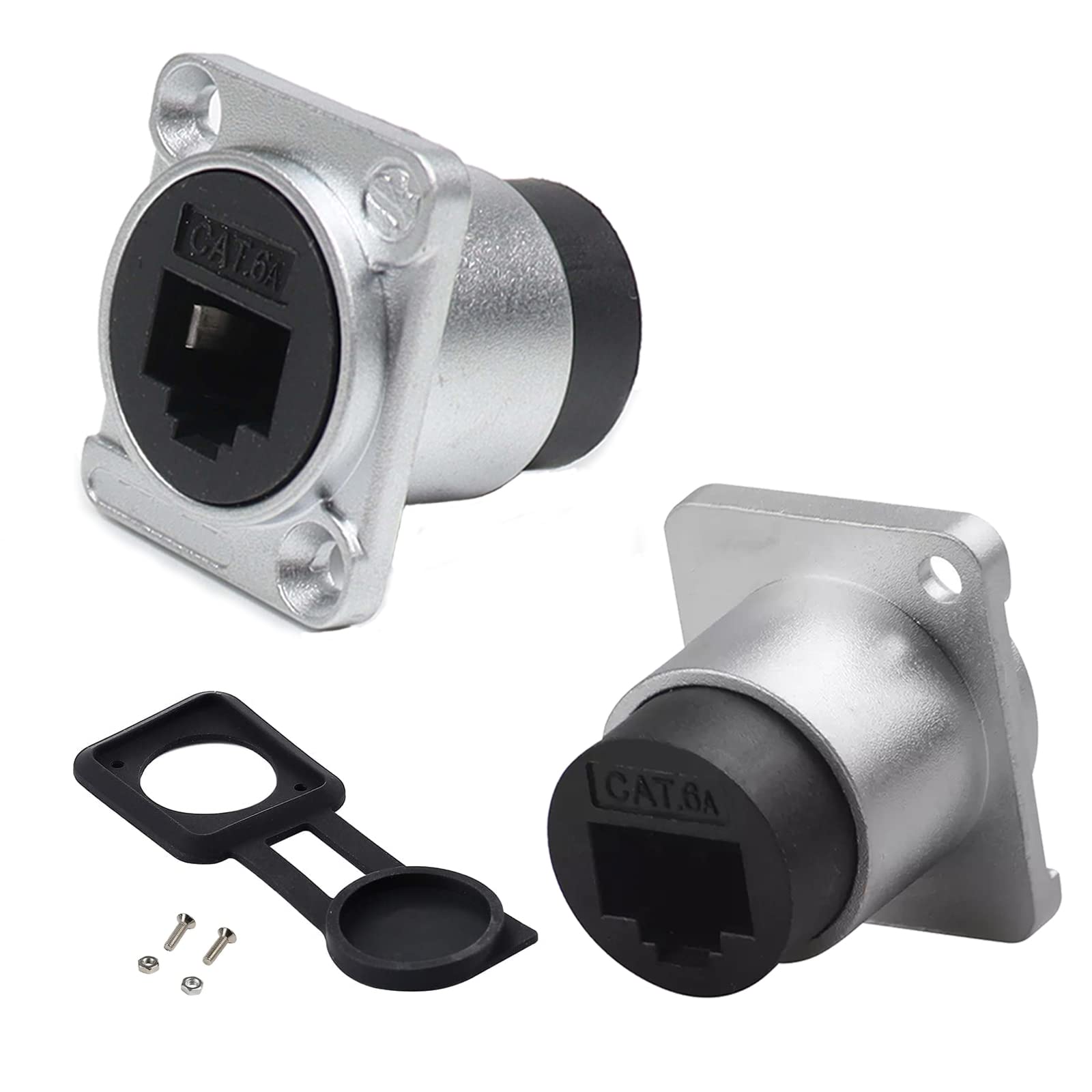 Penglin 2Pcs Rj45 Panel Mount Connector D Type,Shielded Cat6A/6/5E/5 Ethernet Lan Cable Bulkhead,Waterproof Rj45 Panel Mount Cou