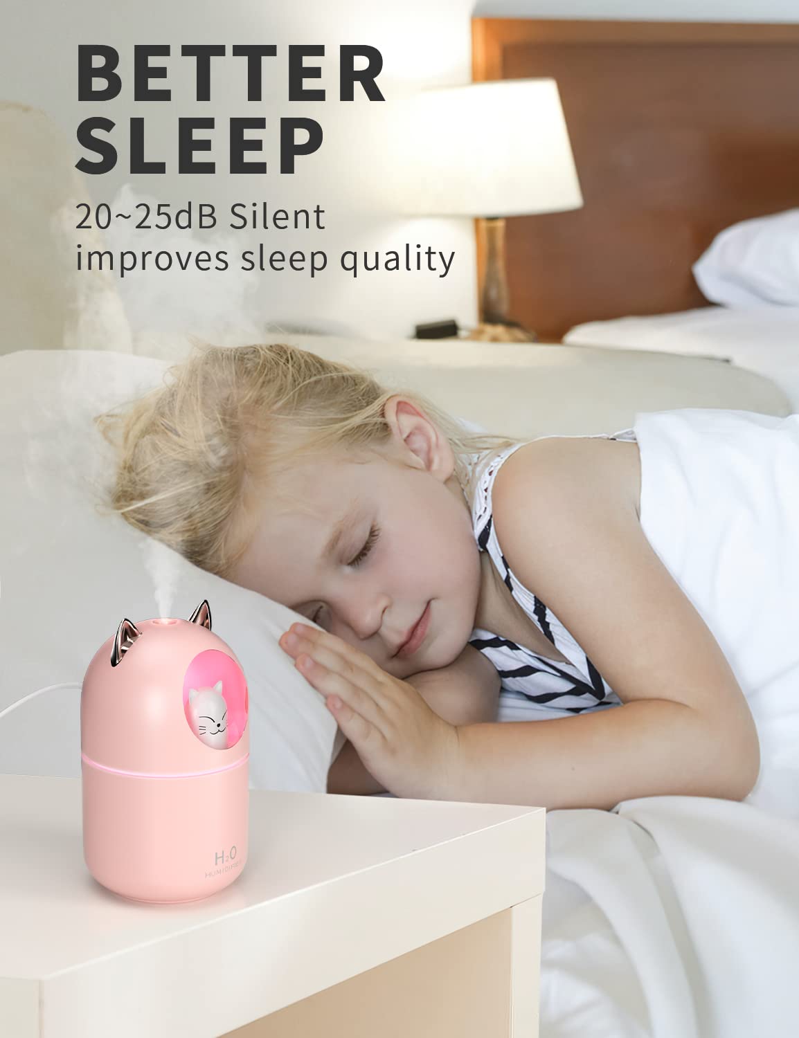 Norhom Cool Mist Humidifier, 300Ml Mini Humidifiers With Night Light, 20Db Quiet Humidifiers For Bedroom, Waterless Auto Off Air