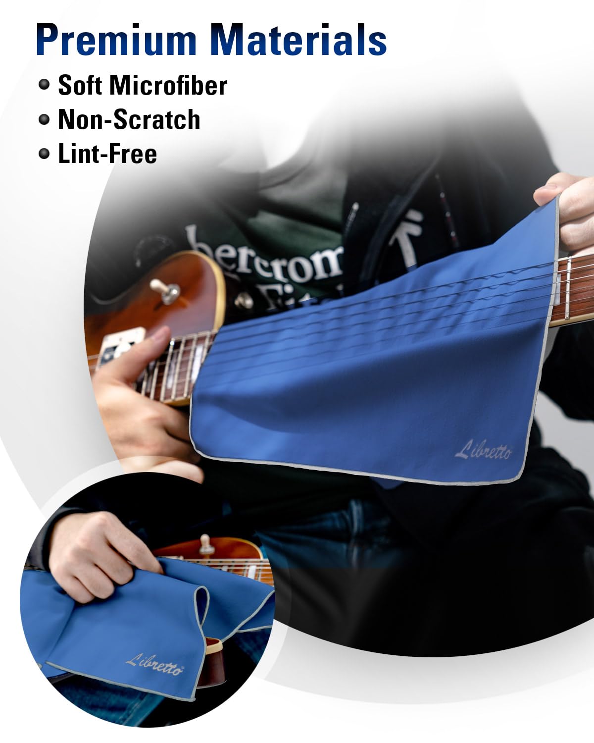 Libretto Microfiber Polish Cloth, 3 Useful Sizes In 1 Pack, Violin And Cello Cleaning & Polishing Products, Blue, Lint Free, Sup