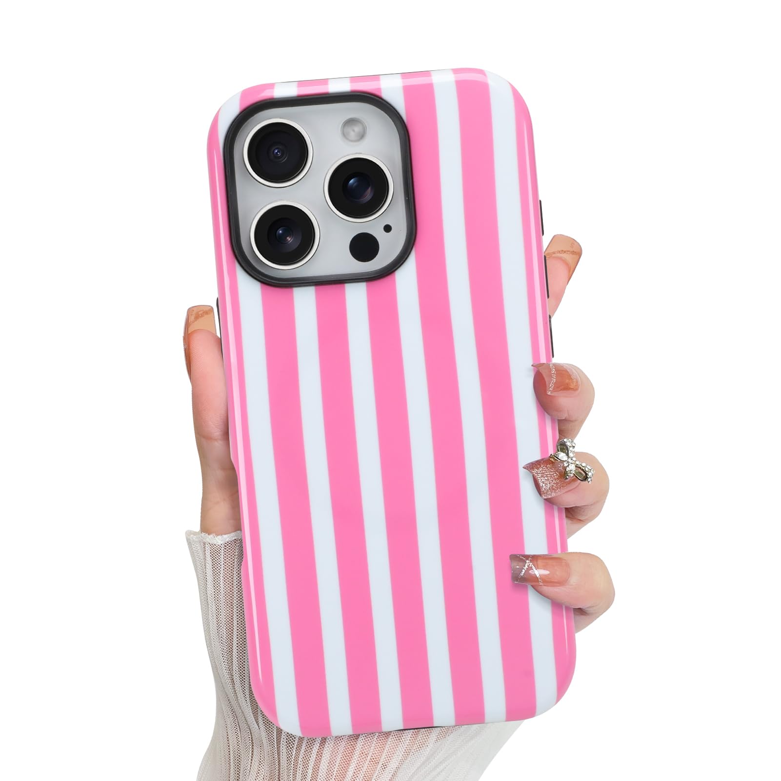 KANGHAR Compatible with iPhone 16 Pro, Aesthetic Stripes Cute Pattern, Support for MagSafe Shockproof Cover for Girls Women -Pin