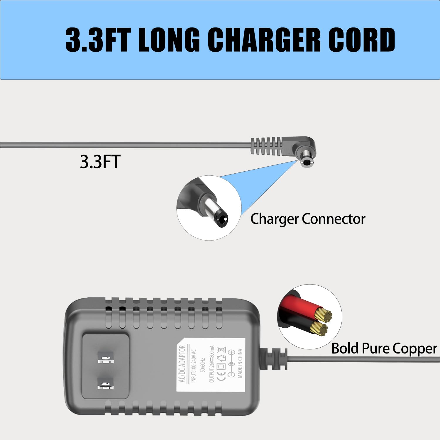 Boeea Charger Replacement For Tineco Vacuum Ifloor 2, Ifloor 3,A10 A11 Floor One S3, 26V Ac/Dc Adapter Charging Cable Power Cord