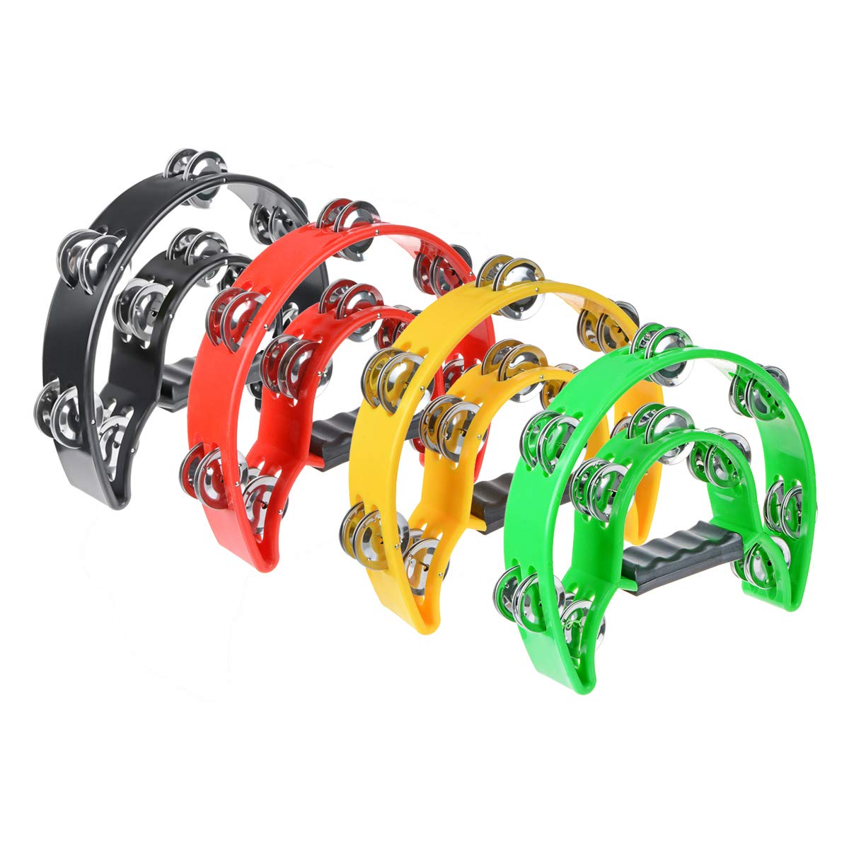 Half Moon Musical Tambourine Double Row Metal Jingles Hand Held Percussion Drum Multicolor For Ktv Party With Ergonomic Handle G