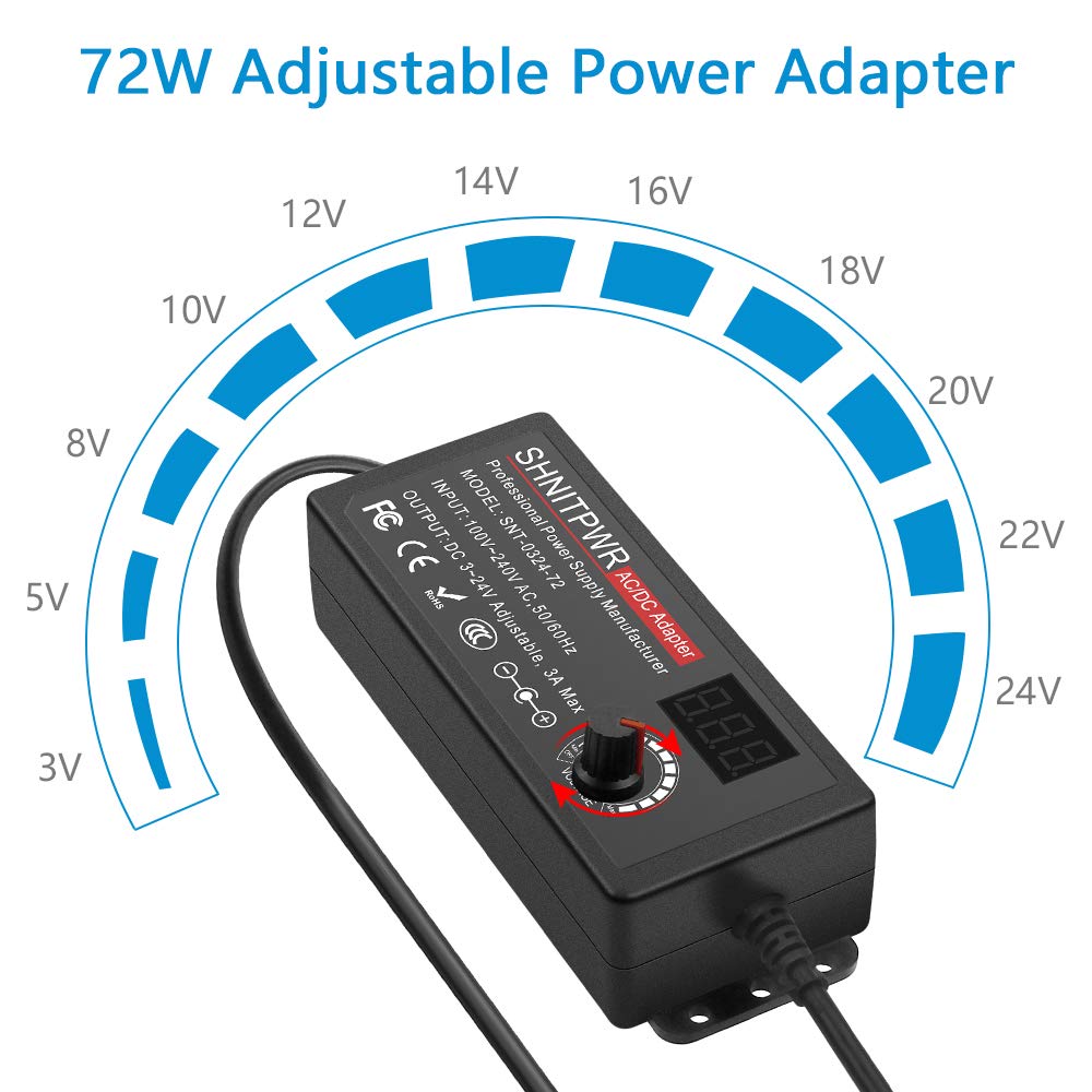Shnitpwr 72W Universal Power Supply Adjustable Dc 3V ~ 24V 3A Ac/Dc Adapter With Usb C Charger Pd 65W Upgraded 100V 240V Ac To D