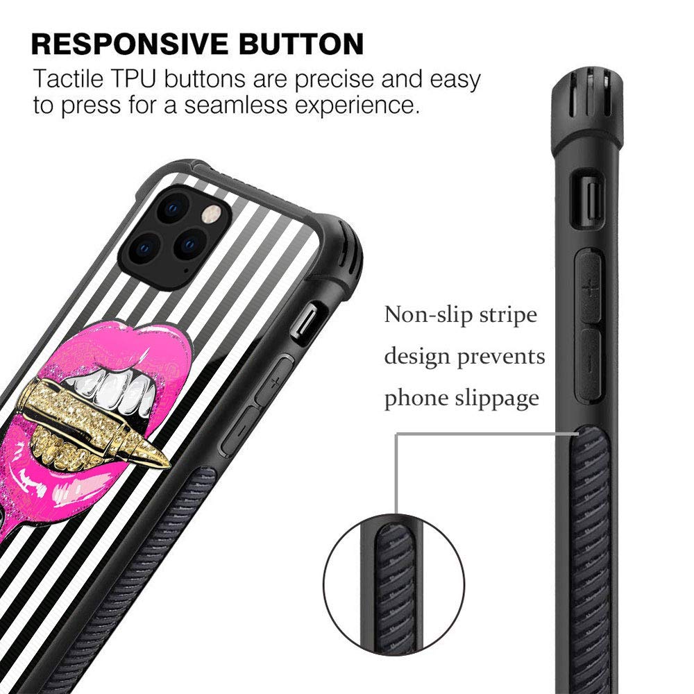 ZHEGAILIAN iPhone 13 Pro Pink Lips Pattern Organic Glass TPU Phone Case 6.1 inch