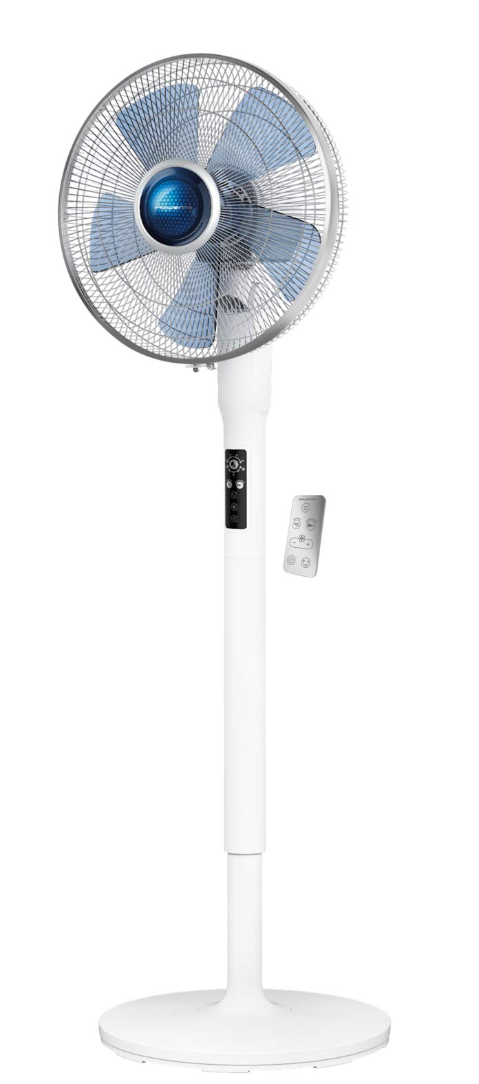 Rowenta, Pedestal Fan, Turbo Silence Standing Floor Fan With Remote, 53 Inches, Ultra Quiet Fan For Bedroom, Oscillating, Portable, 5 Speeds, Refresh Up To 23 Feet Vu5870, White, Indoor, Vu5870