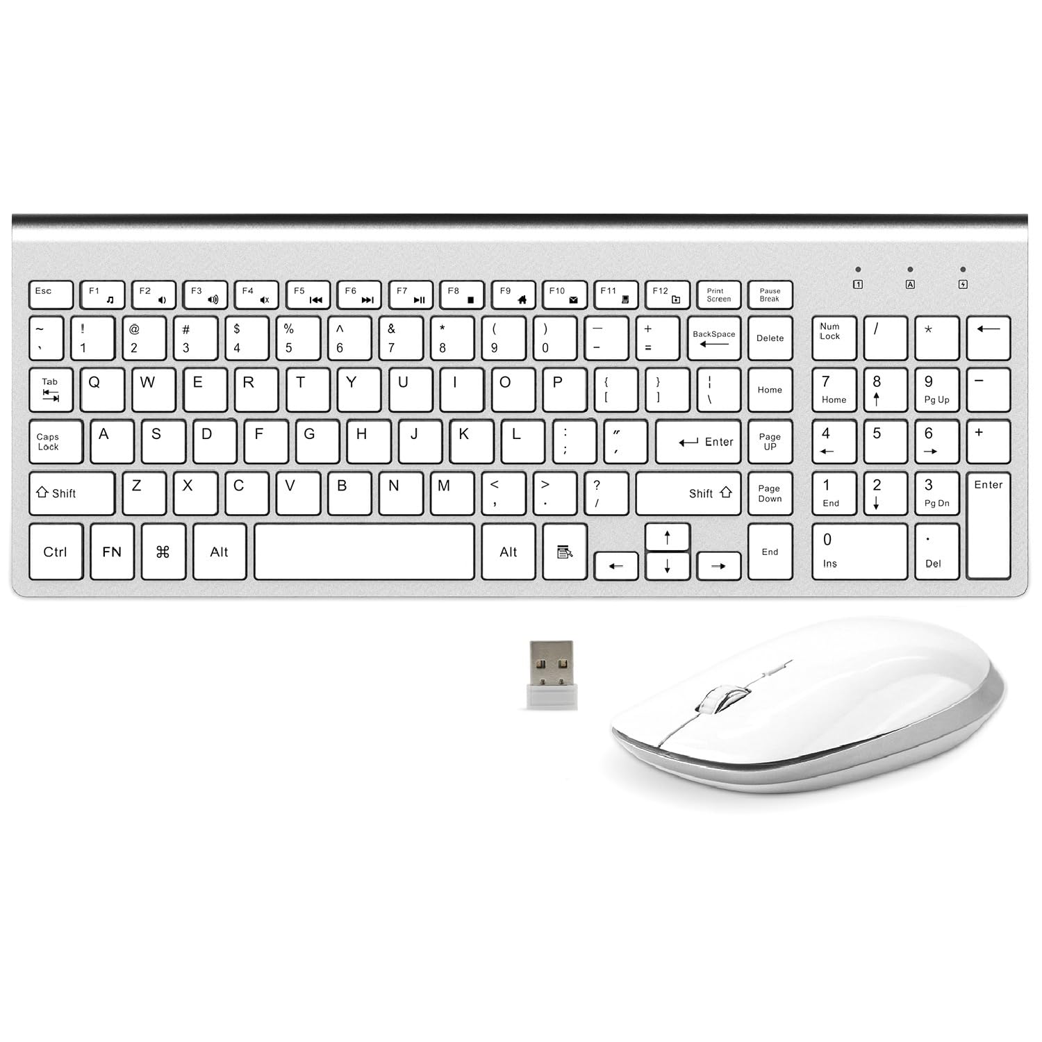 Wireless Keyboard Mouse Combo, 2.4G Usb Slim Keyboard And Mouse Silent Full Size Ergonomic Compact With Number Pad For Laptop Pc Computer   Silver