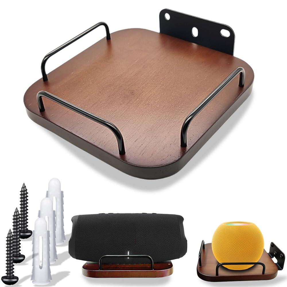 Counlisha Universal Speaker Wall Mount For Roku Speaker,Homepod 2Nd,Adjustable Real Wood Wall Bracket Holder Shelves For Homepod Mini,Bose,Jbl,Sonos,Sony,Kef (Walnut)