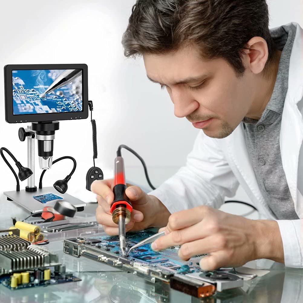 7'' Lcd Digital Microscope 1200X 12Mp Coin Microscope For Adults Video Camera With 10 Led Fill Lights Pcb Soldering Kids, Metal