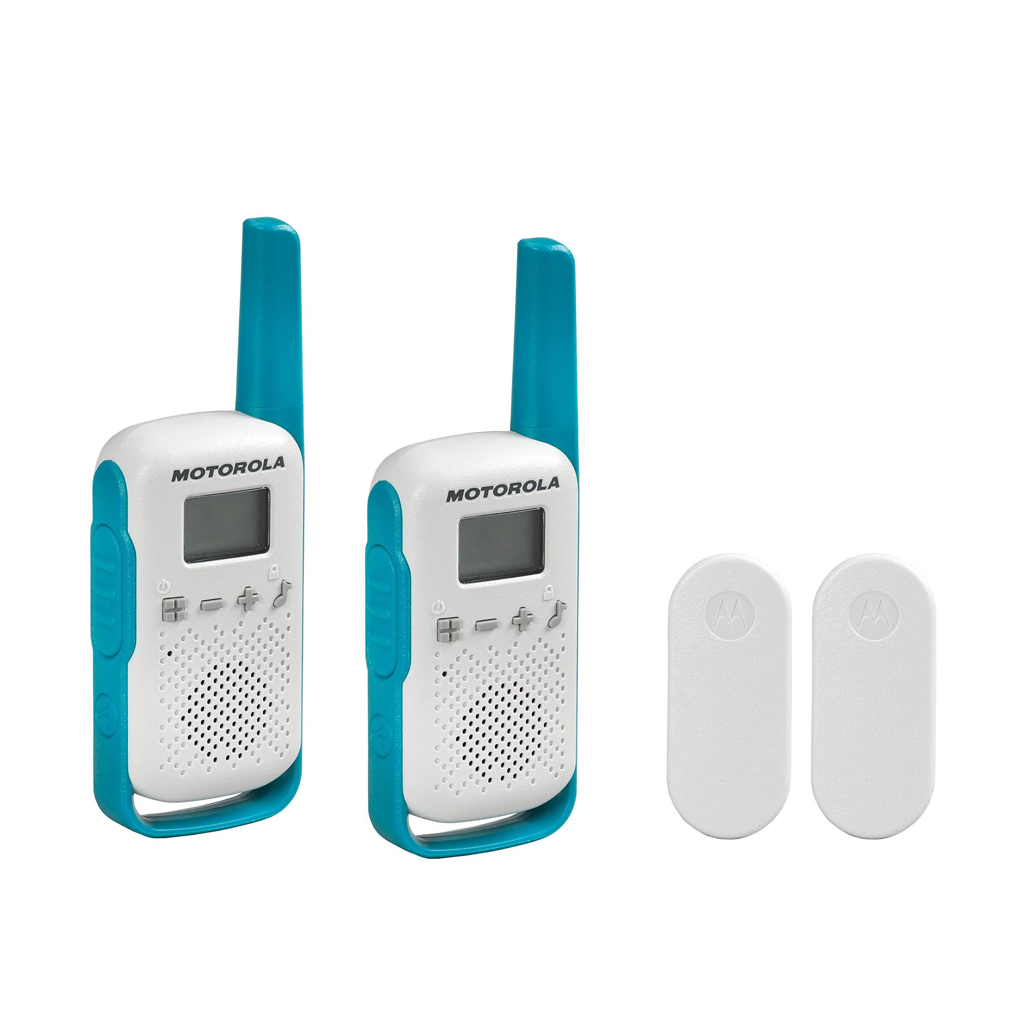 Motorola Solutions, Portable Frs, T114, Talkabout, Two Way Radios, Battery Operated, 22 Channel, 16 Mile, White/Blue, 2 Pack
