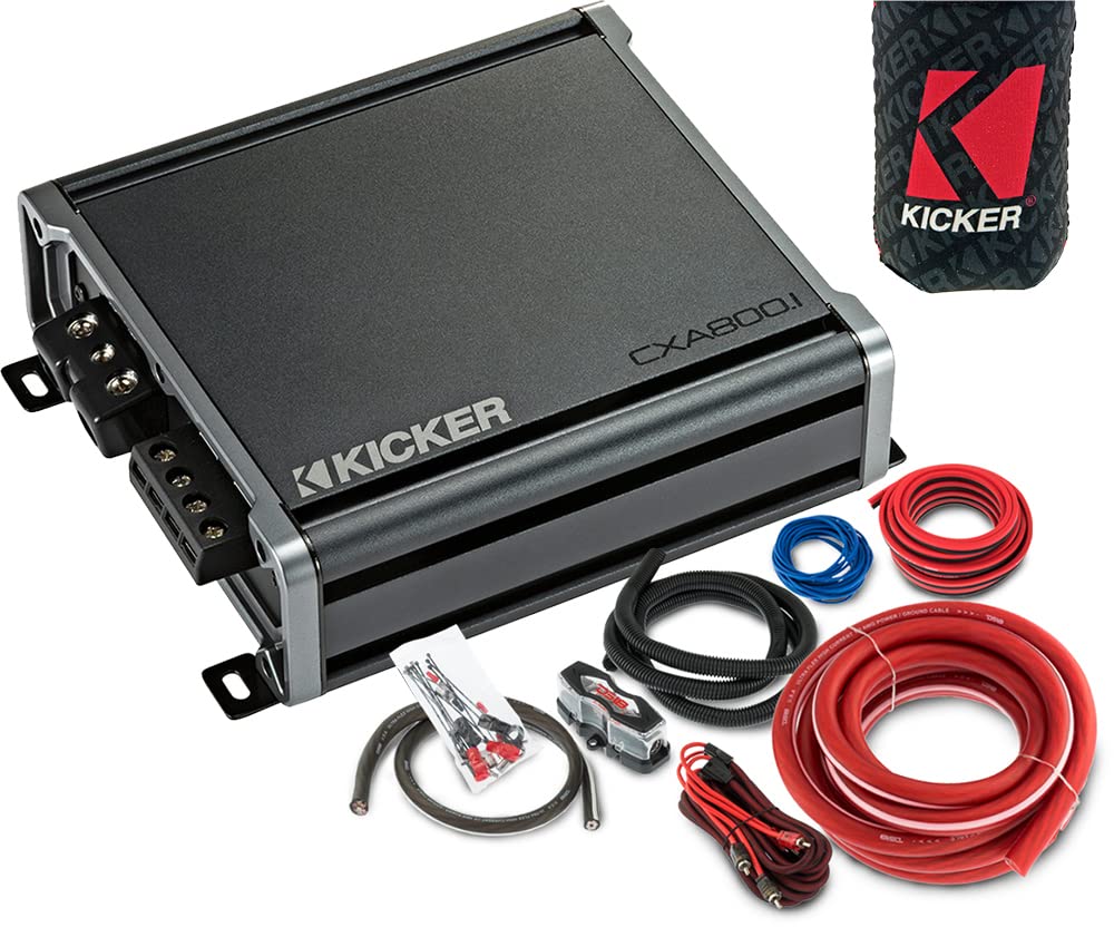 KICKER Amplifier and Amp Kit Package of 2 Items - CX Series 800W RMS Class D Monoblock Amplifier and Complete 4AWG Wiring Kit