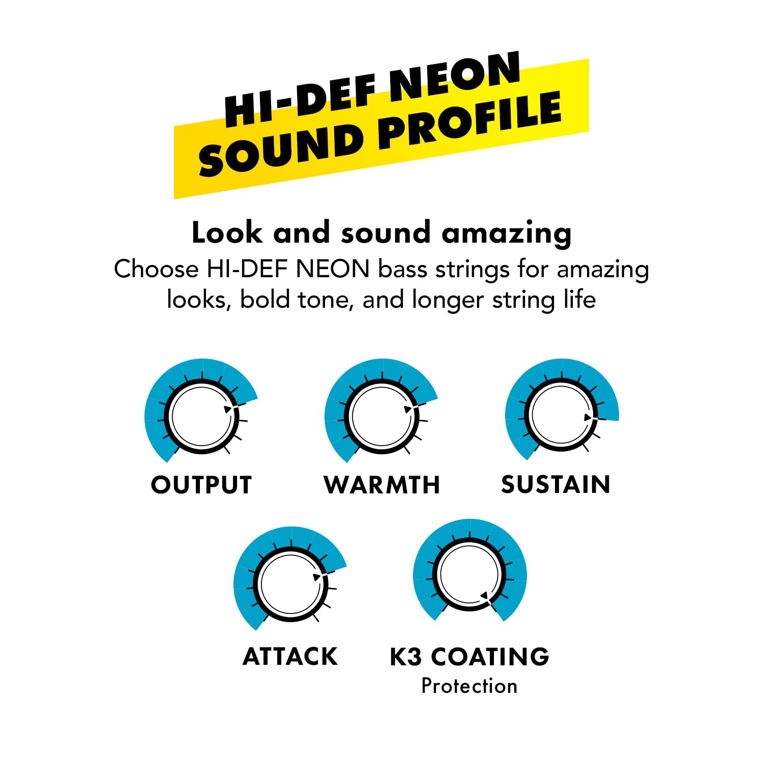 Dr Strings Hi Def Neon White Silver Nickel Plated 4 Bass Guitar Strings, 45 105, Round Core (Nwb 45)