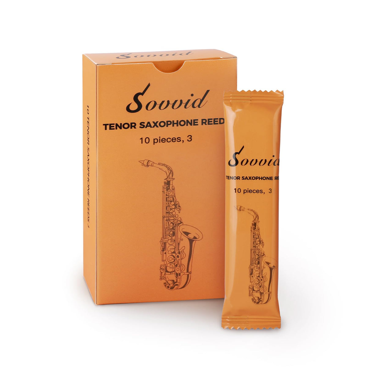 Sovvid Tenor Saxophone Reeds Strength 3.0 With Portable Reed Case, Box Of 10, Individually Packaged Tenor Sax Reeds, Laser Engra