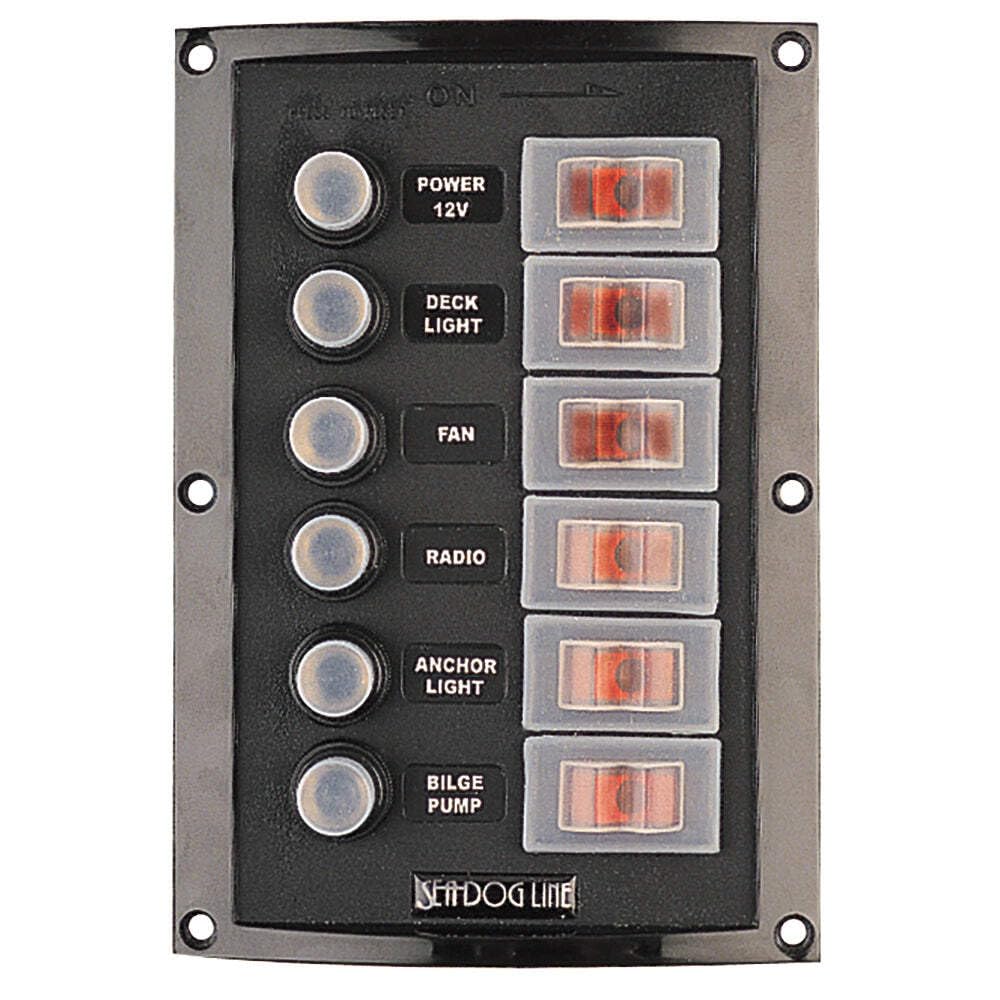Sea Dog Splash Guard Circuit Breaker Panel   6 Circuit [424806 1]