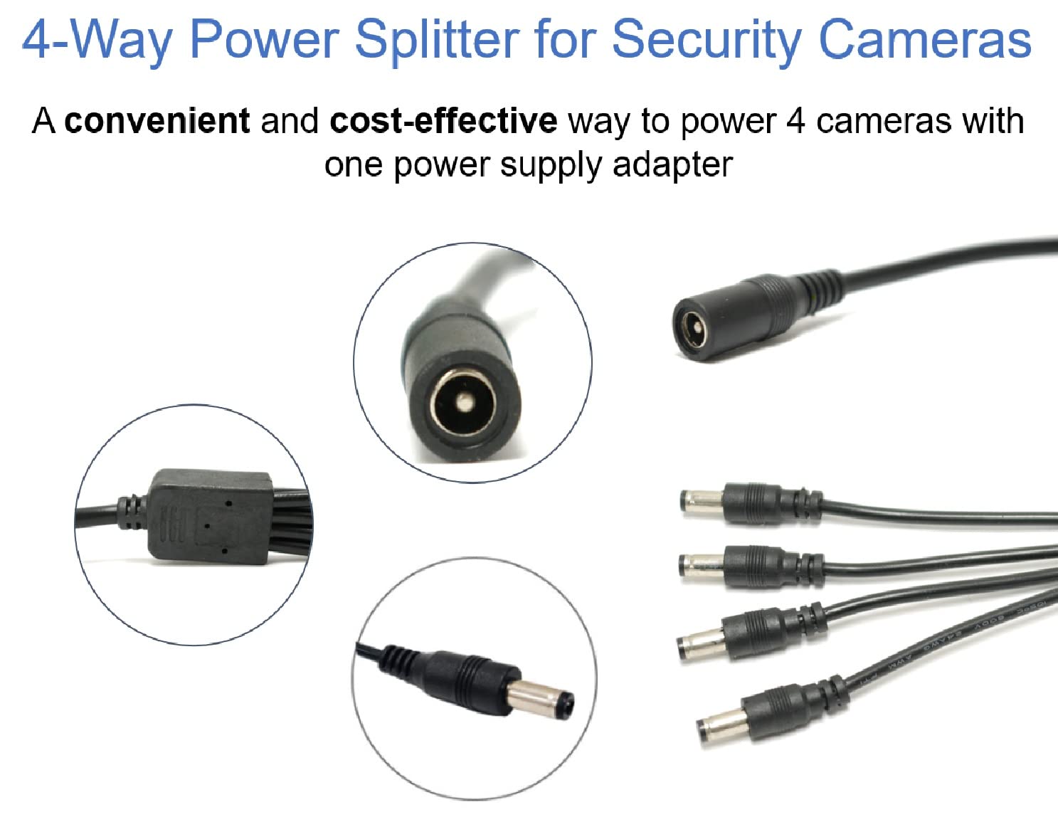 Soltech 4Way Dc Power Supply Splitter For Security Cameras 1 Female To 4 Male 5.5 * 2.1Mm 4 Channel Y Adaptor For 12V Cctv Surve