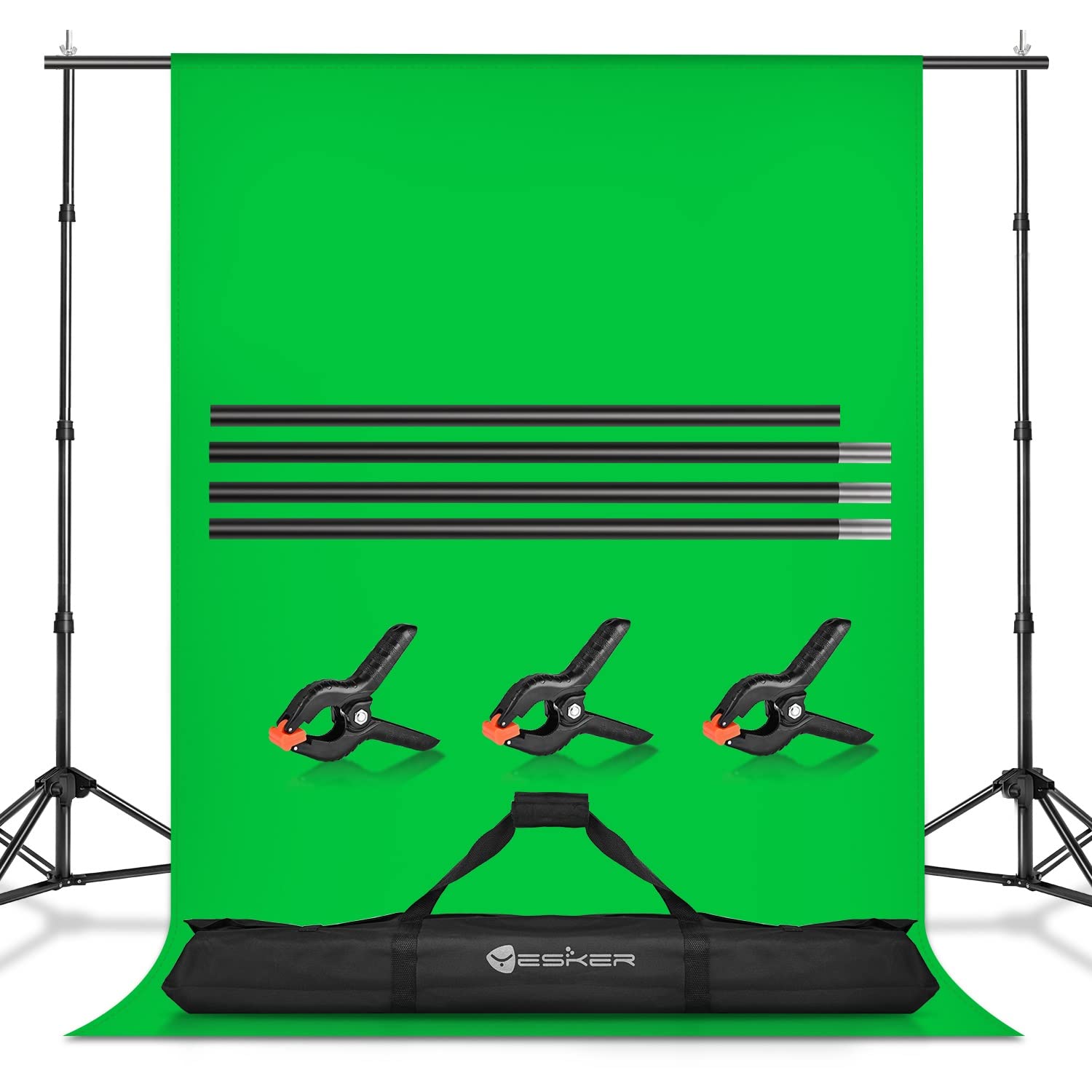 Yesker 8.5x10ft Green Screen Backdrop Kit with Stand Photography Greenscreen Background Support System with 6x9ft Muslin Chromak