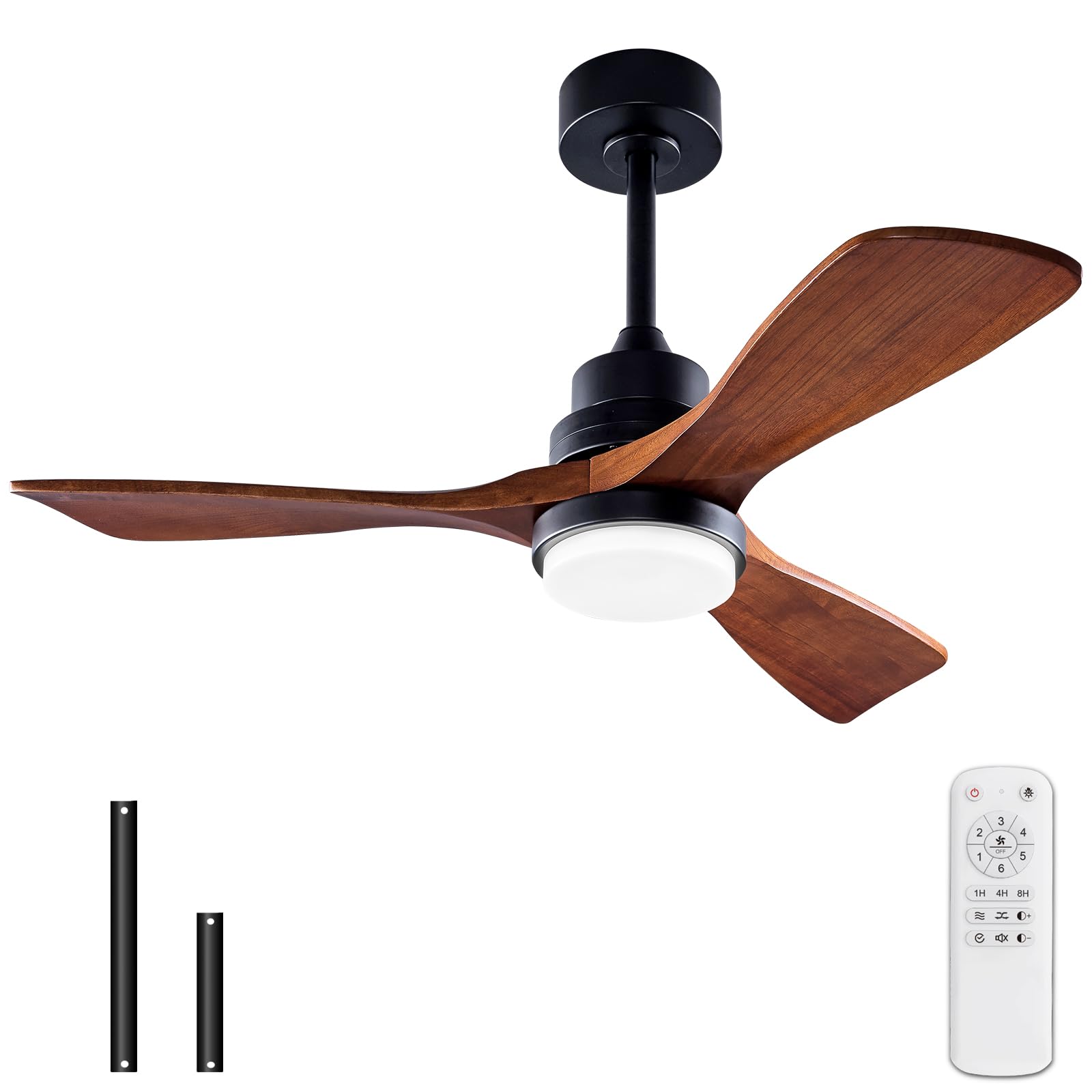 BOJUE 42 Inch Black Ceiling Fans with Lights and Remote,Dimmable LED Light,Quite Reversible DC Motor,Memory Function,Modern Soli