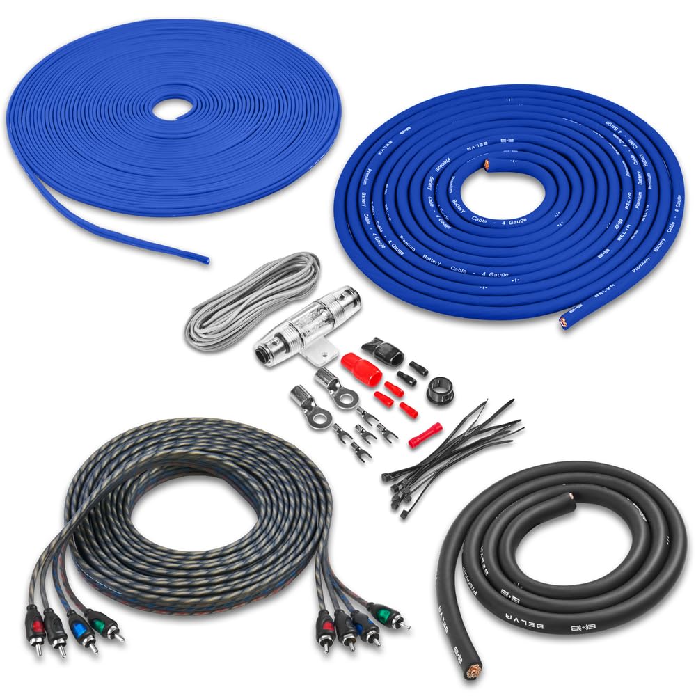 Belva True 4 Gauge Awg Premium Cca Complete Amplifier Wiring Kit With Ofc 4 Channel Rca Cable   Bak44Bl Blue