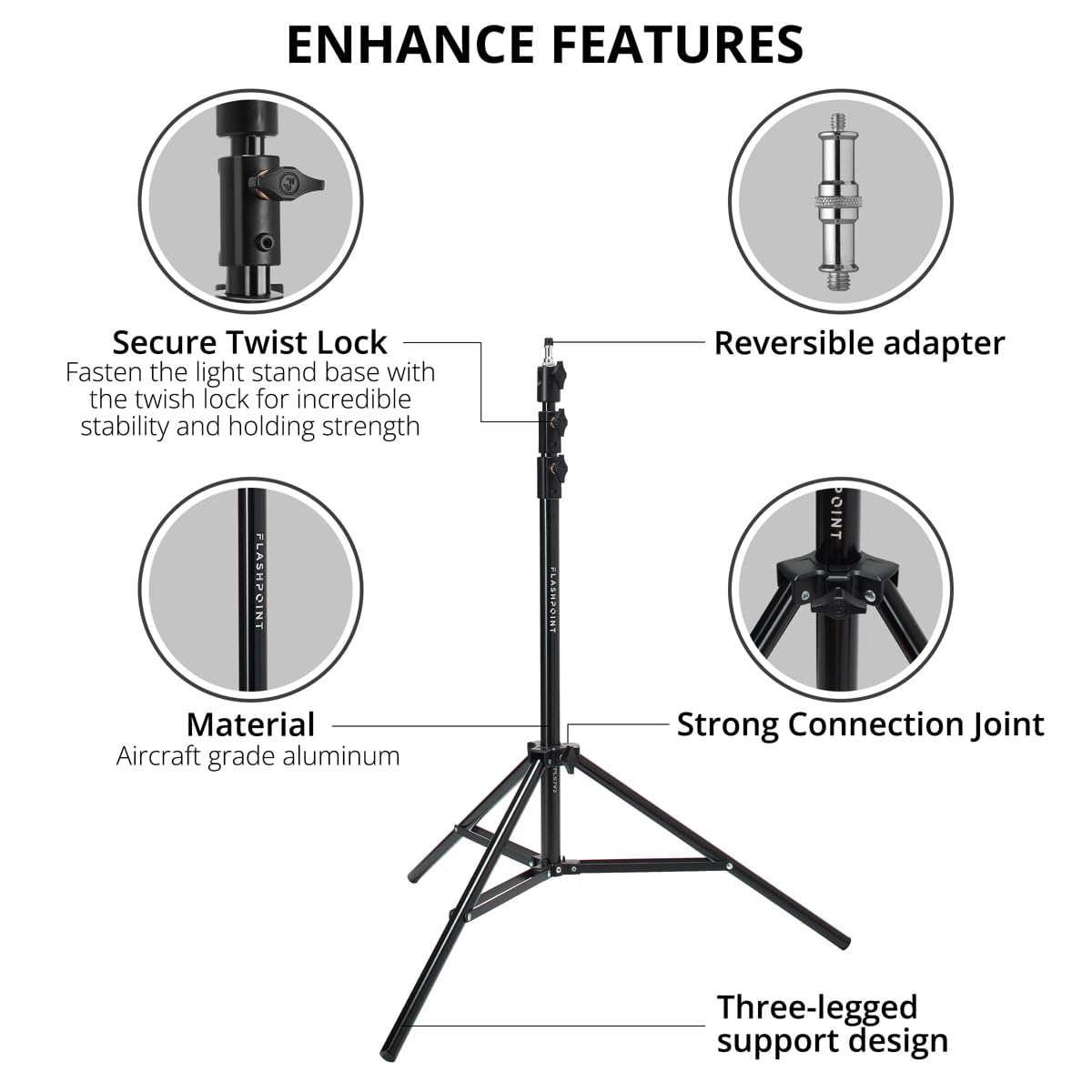 Flashpoint Pro Air-Cushioned Heavy-Duty Light Stand (Black, 7.2)